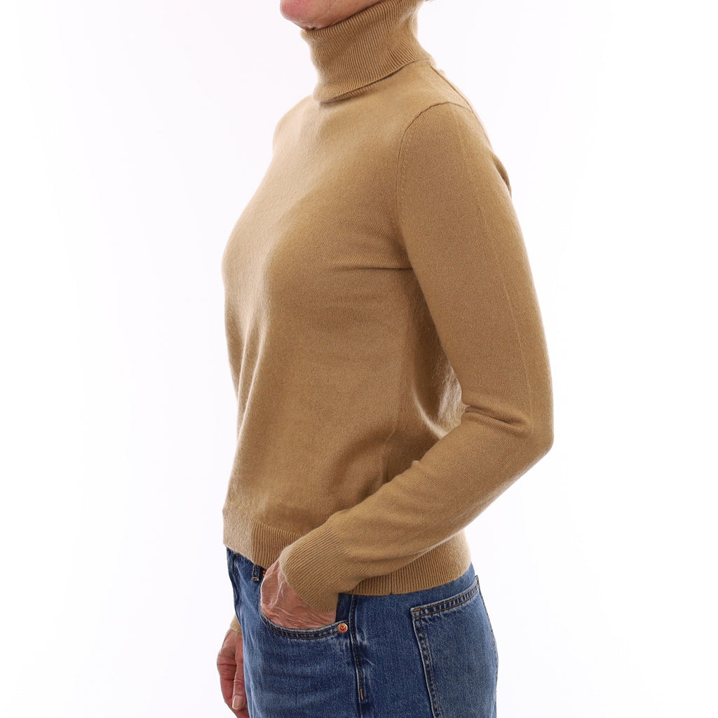Caramel Brown Cashmere Polo Neck Jumper Small