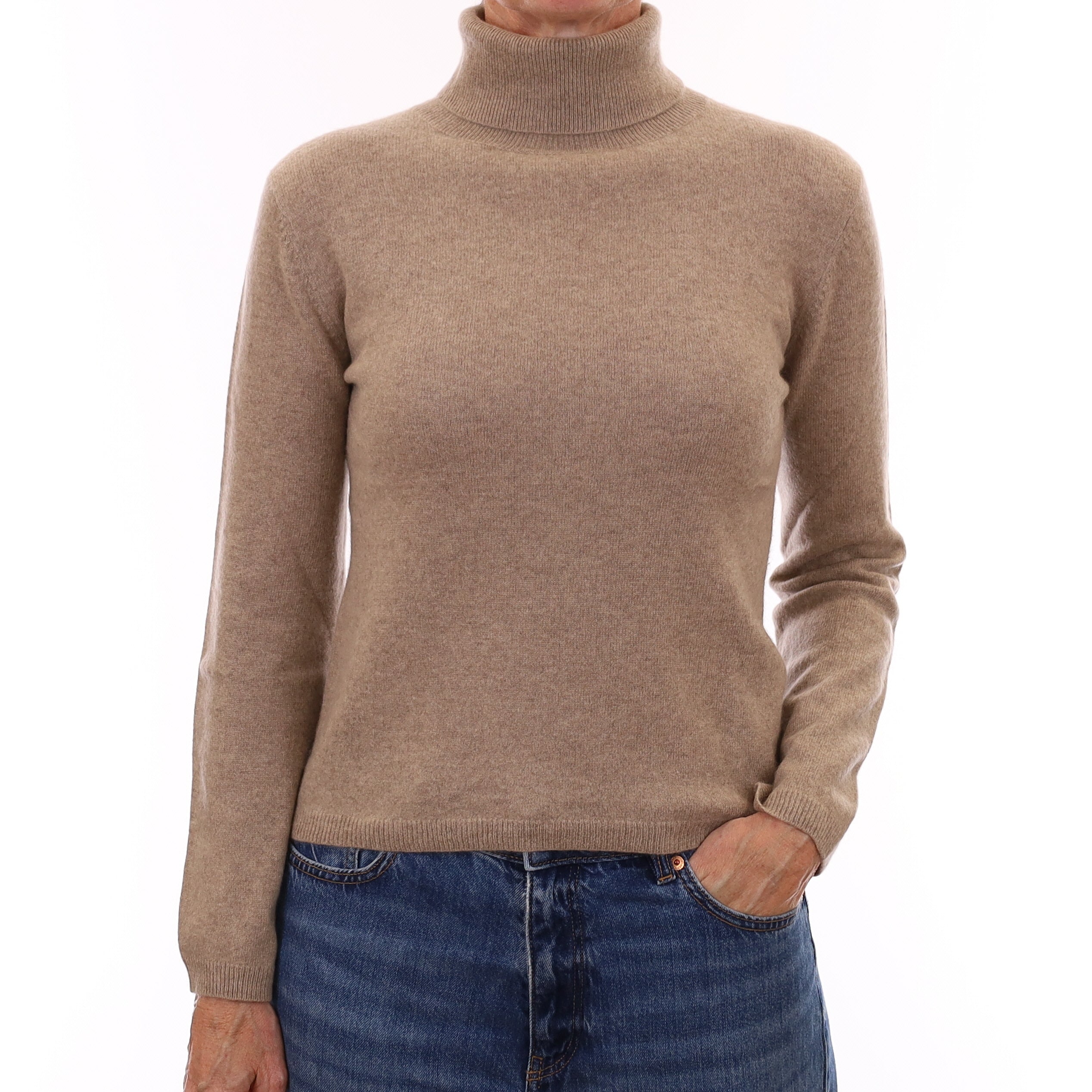 Mink Brown Cashmere Polo Neck Jumper Small