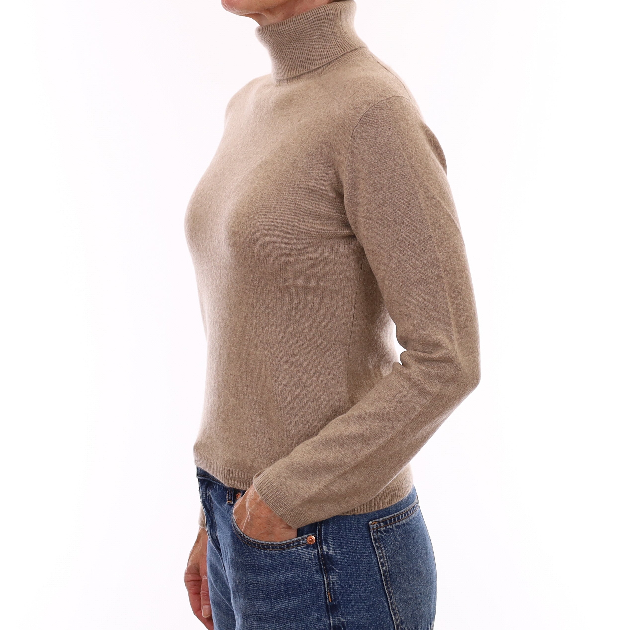 Mink Brown Cashmere Polo Neck Jumper Small