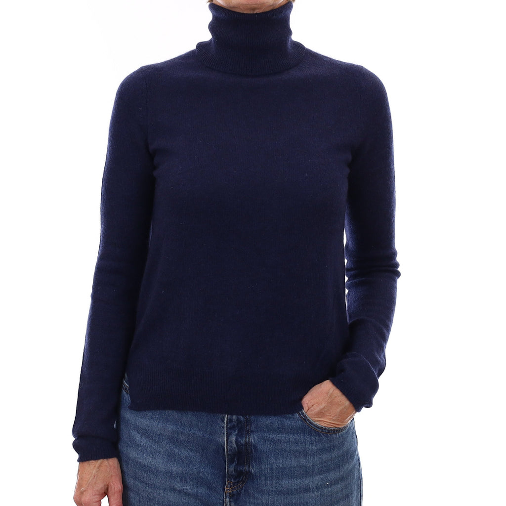 Midnight Blue Cashmere Polo Neck Jumper Small