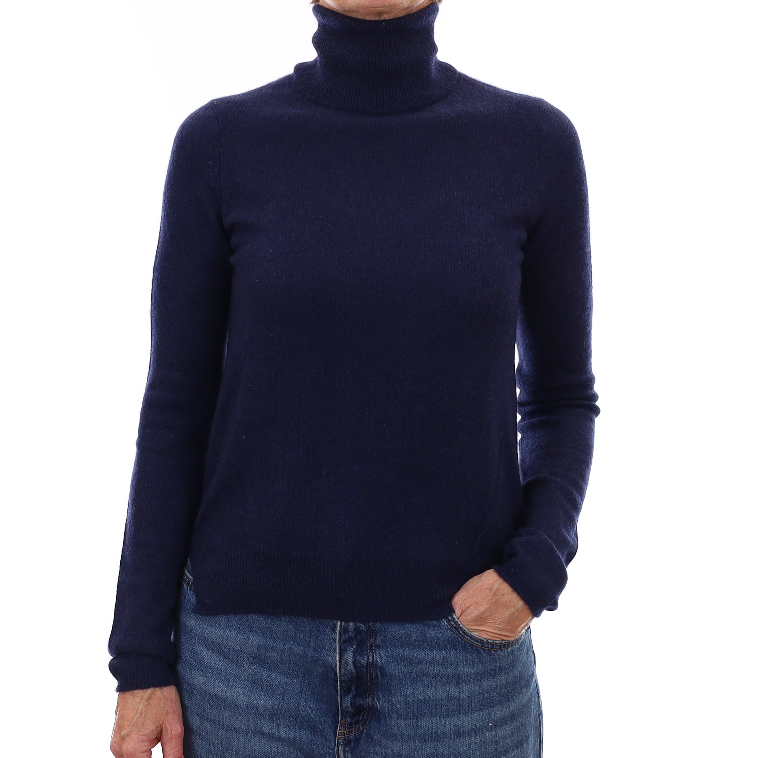 Midnight Blue Cashmere Polo Neck Jumper Small