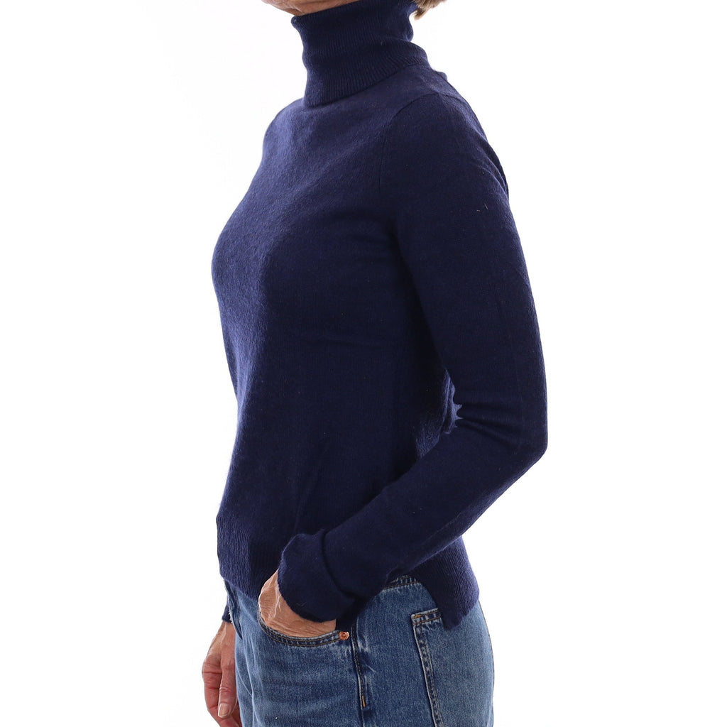 Midnight Blue Cashmere Polo Neck Jumper Small