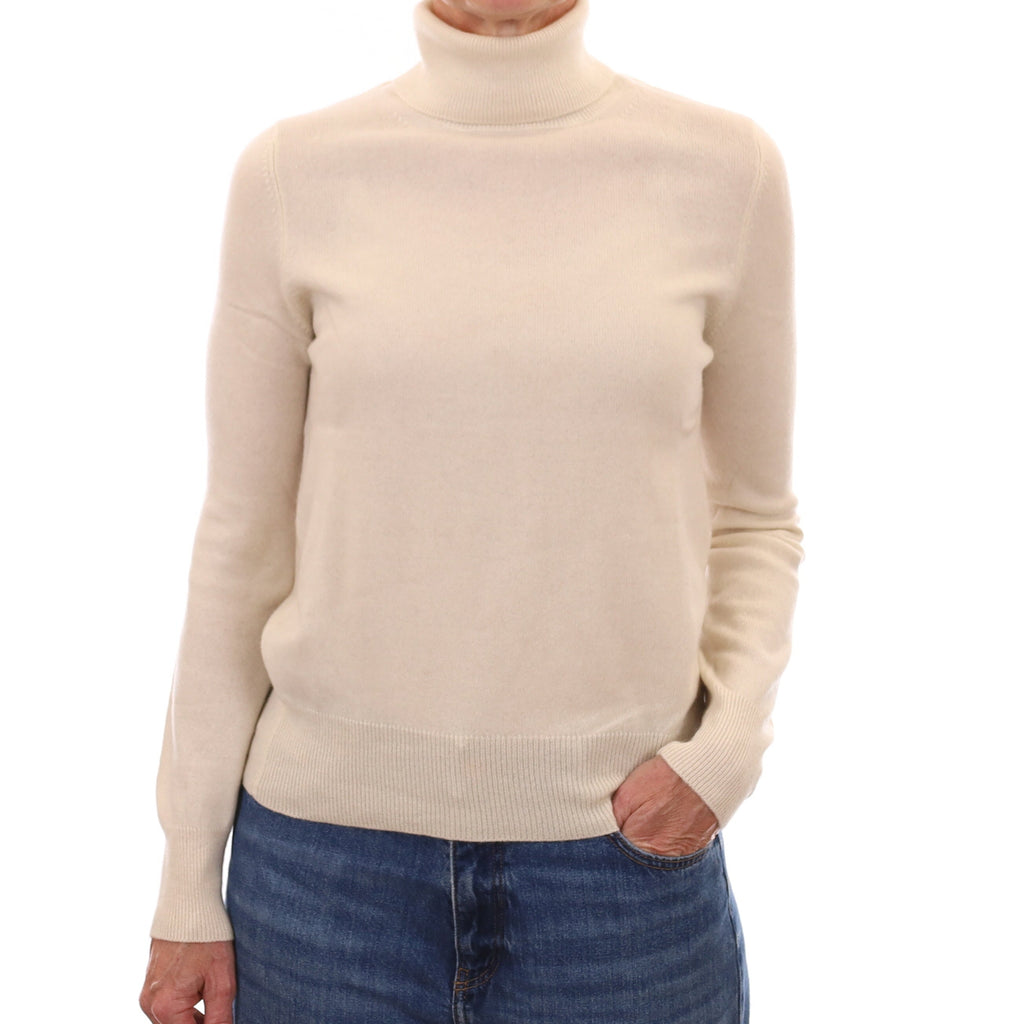 Ivory Cashmere Polo Neck Jumper Small