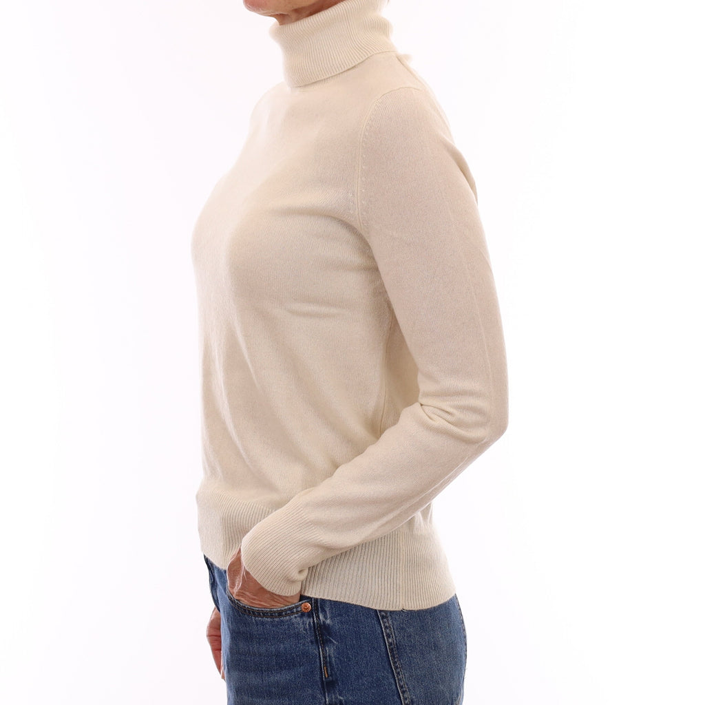 Ivory Cashmere Polo Neck Jumper Small