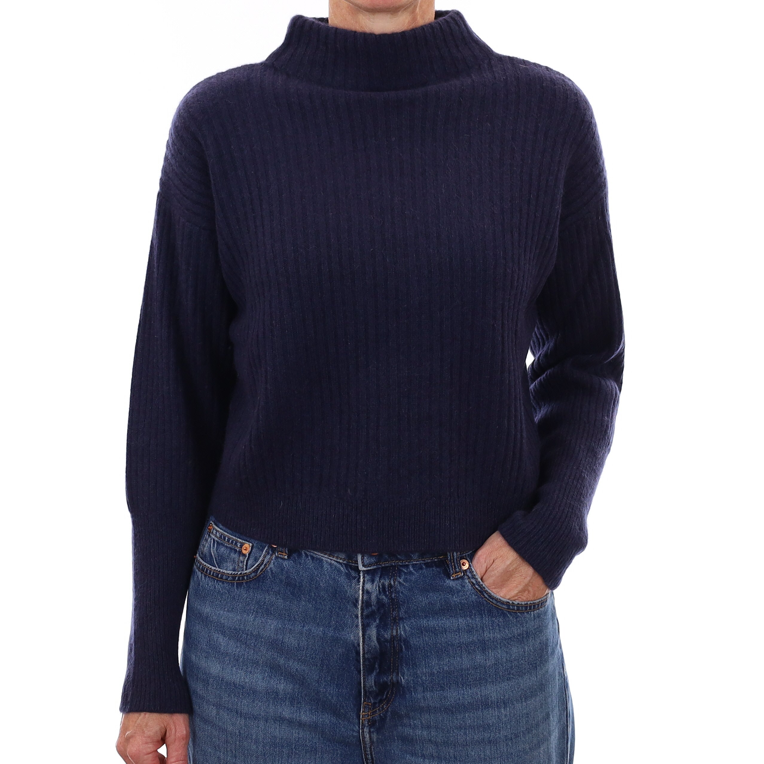 Midnight Blue Chunky Rib Cashmere Turtleneck Jumper Small