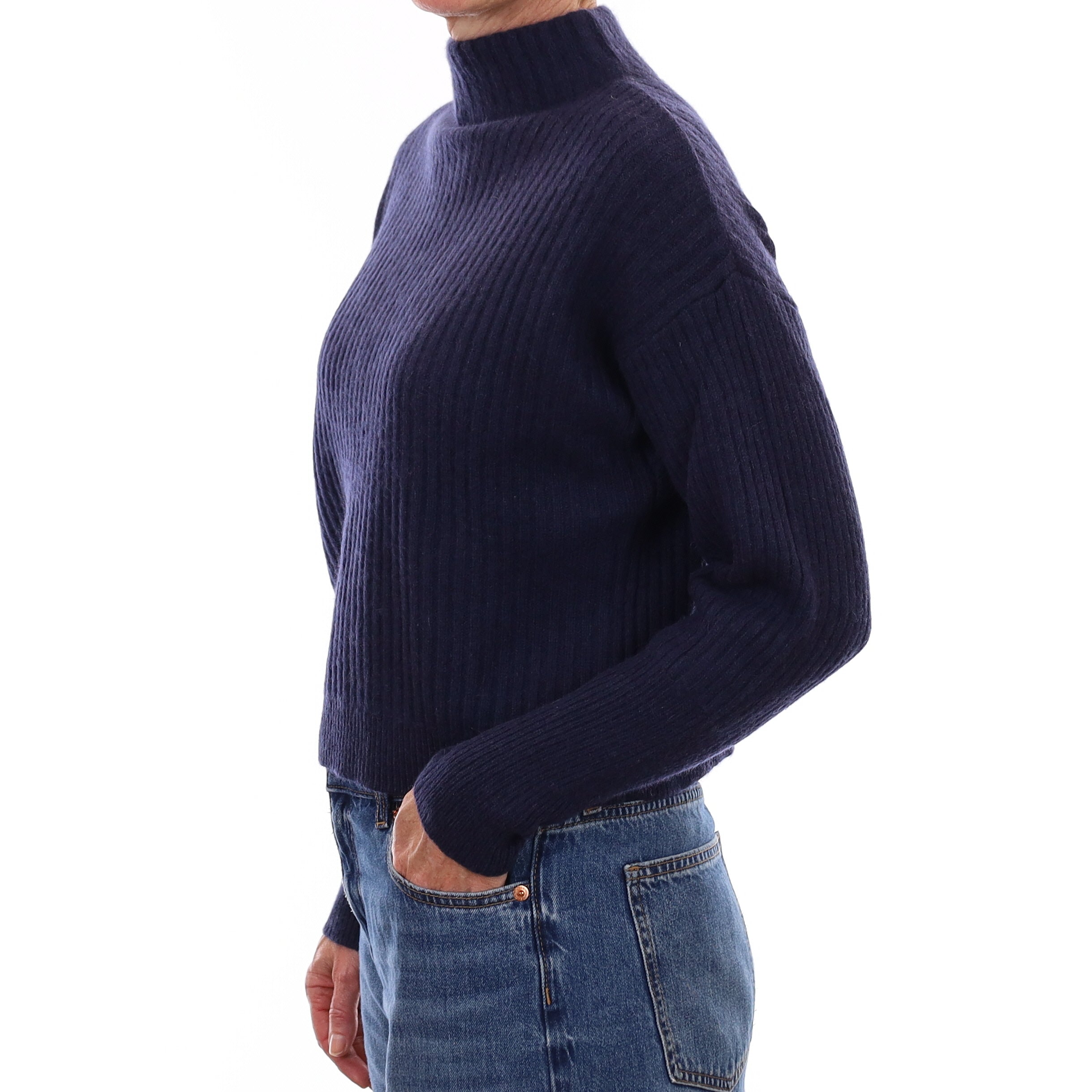 Midnight Blue Chunky Rib Cashmere Turtleneck Jumper Small