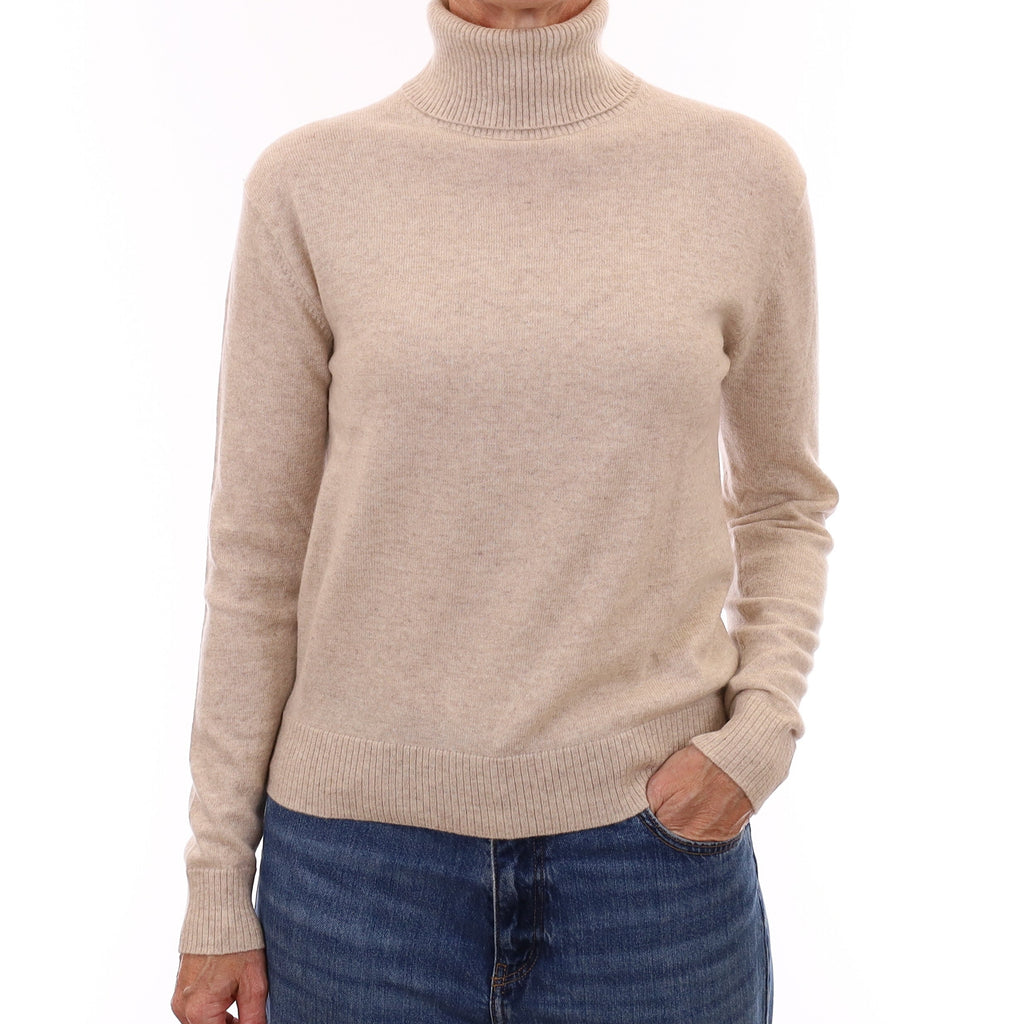 Oatmeal Cashmere Polo Neck Jumper Small
