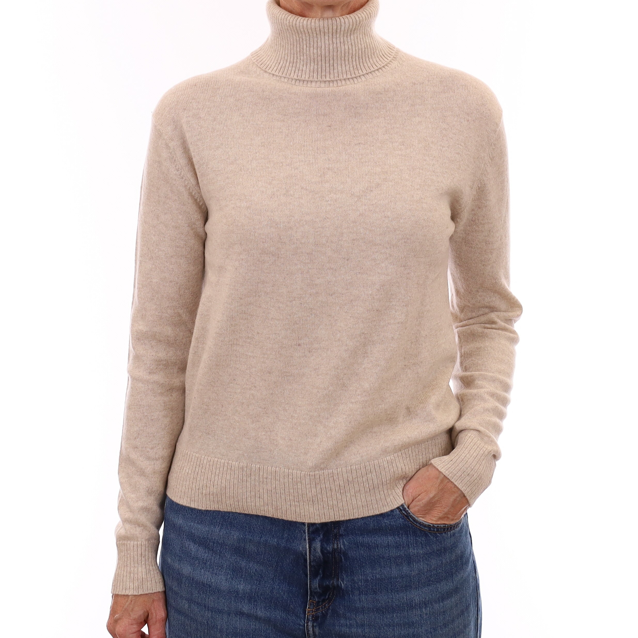 Oatmeal Cashmere Polo Neck Jumper Small
