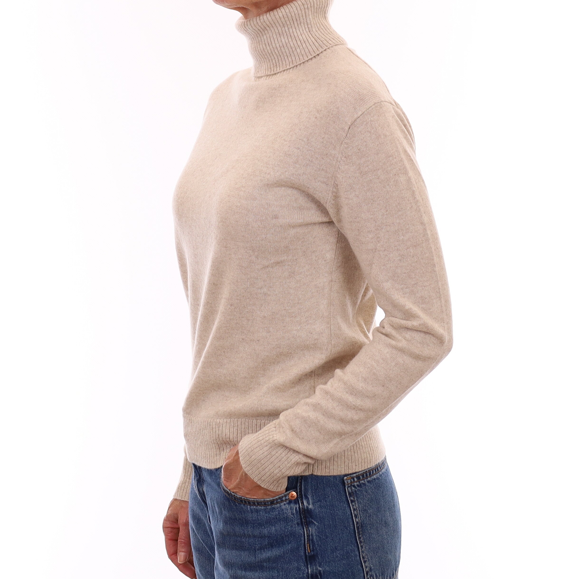 Oatmeal Cashmere Polo Neck Jumper Small