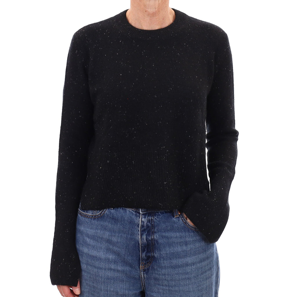 Black and Grey Fleck Cashmere Boxy Crew Neck Jumper Small