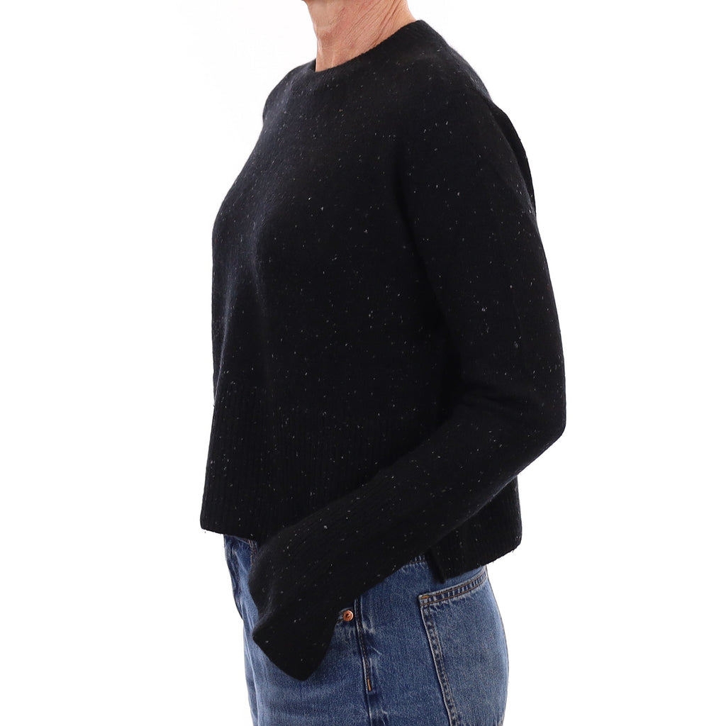 Black and Grey Fleck Cashmere Boxy Crew Neck Jumper Small