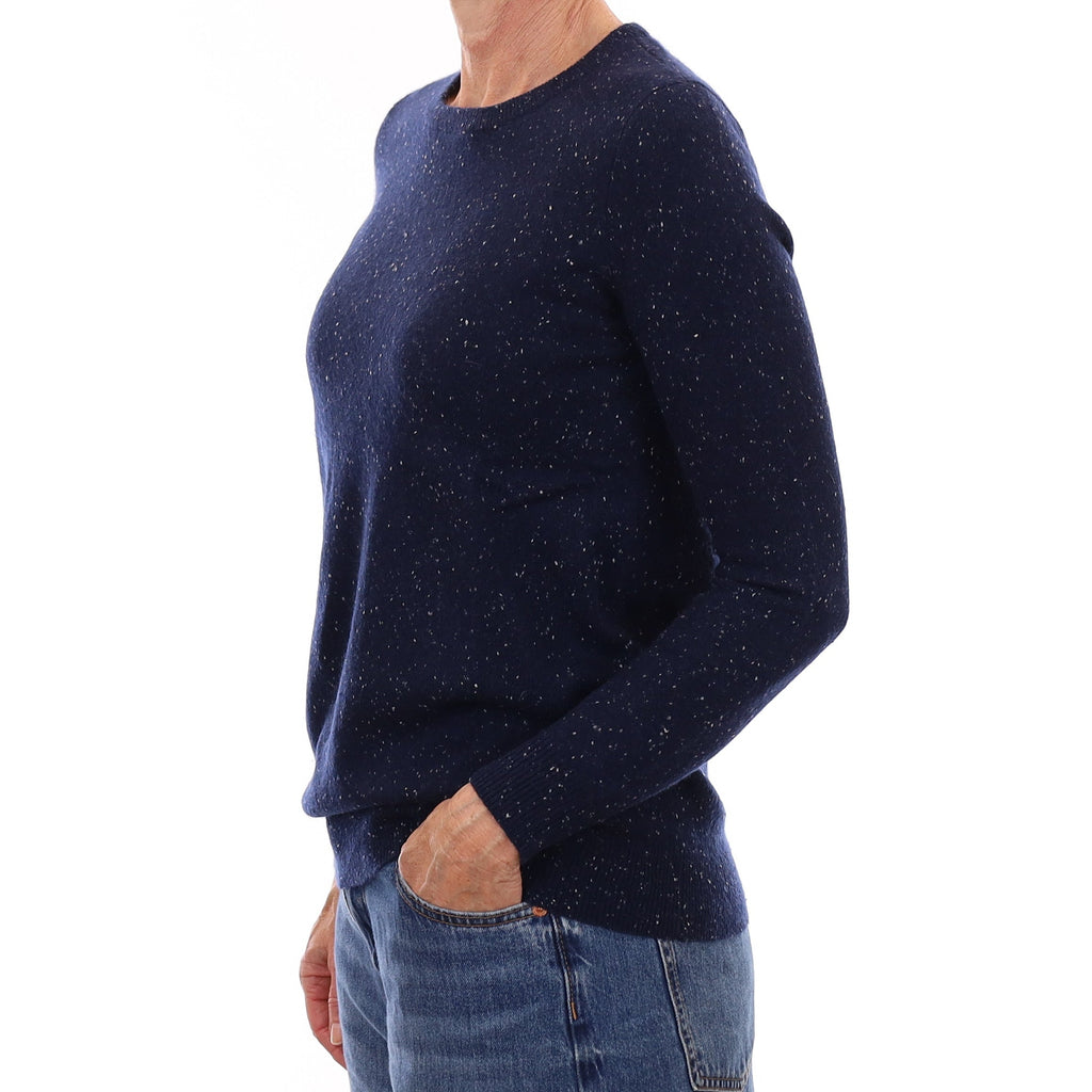 Navy and White Flecked Cashmere Crew Neck Jumper Small
