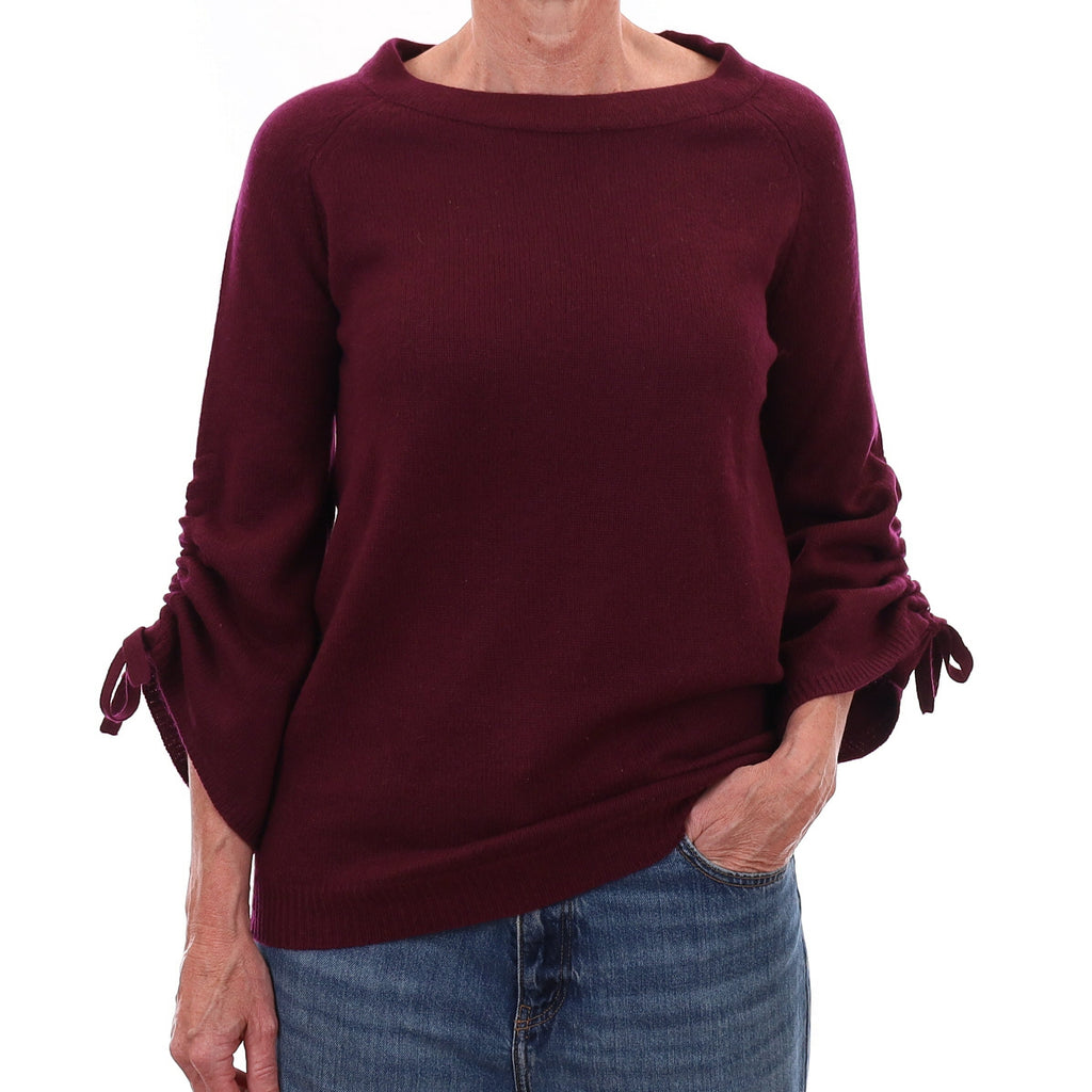 Mulberry Purple Cashmere Flared Sleeve Crew Neck Jumper Small