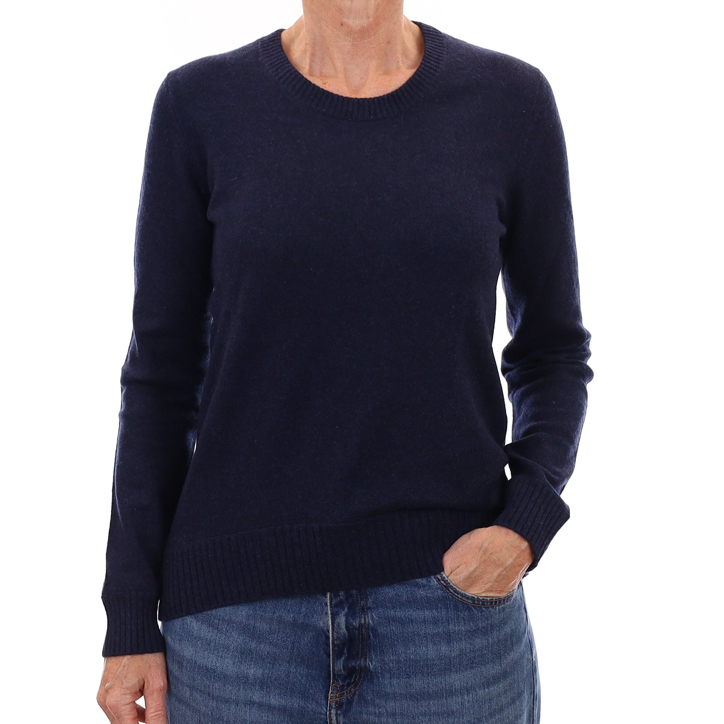 Illan Navy Elbow Patch Cashmere Crew Neck Jumper Small