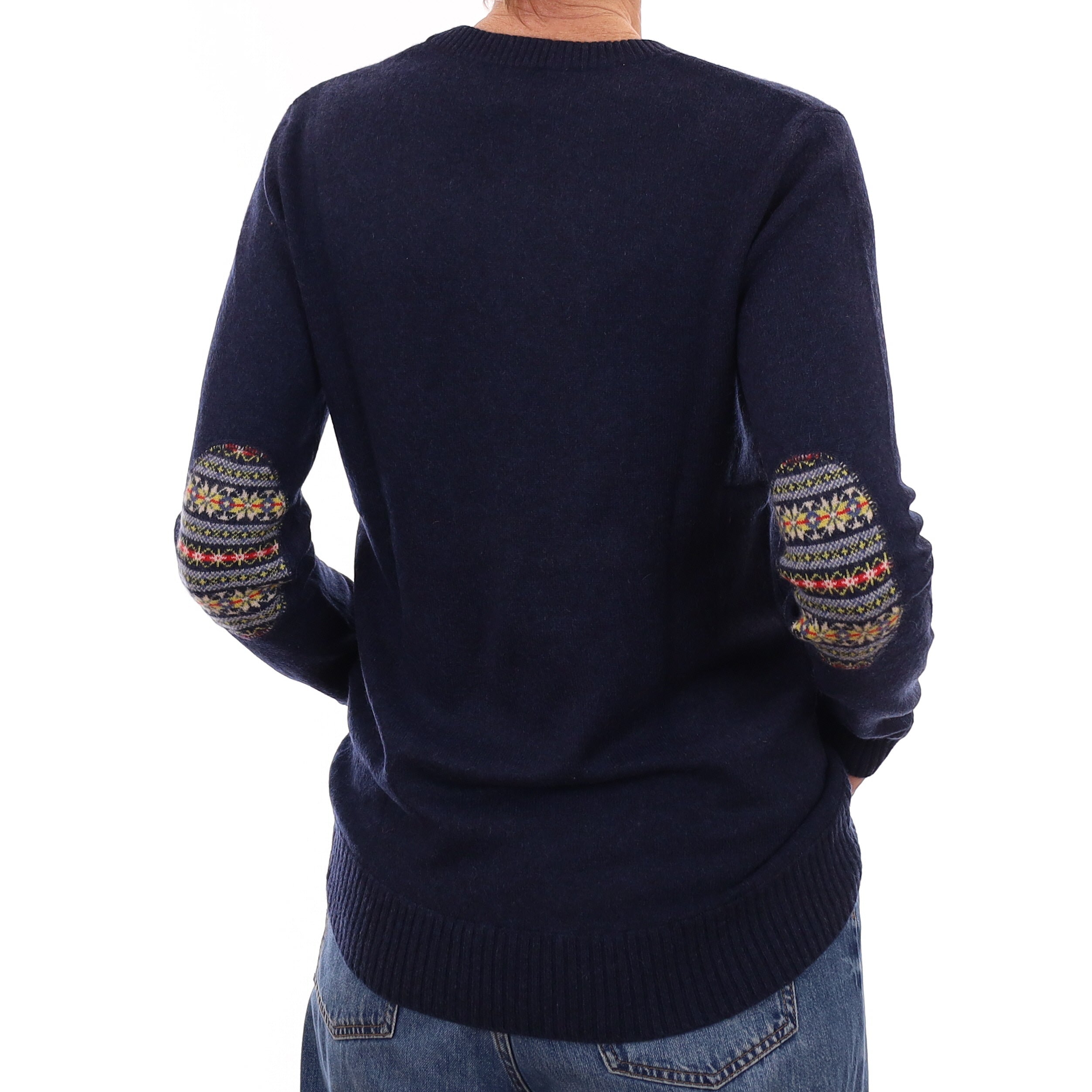 Illan Navy Elbow Patch Cashmere Crew Neck Jumper Small