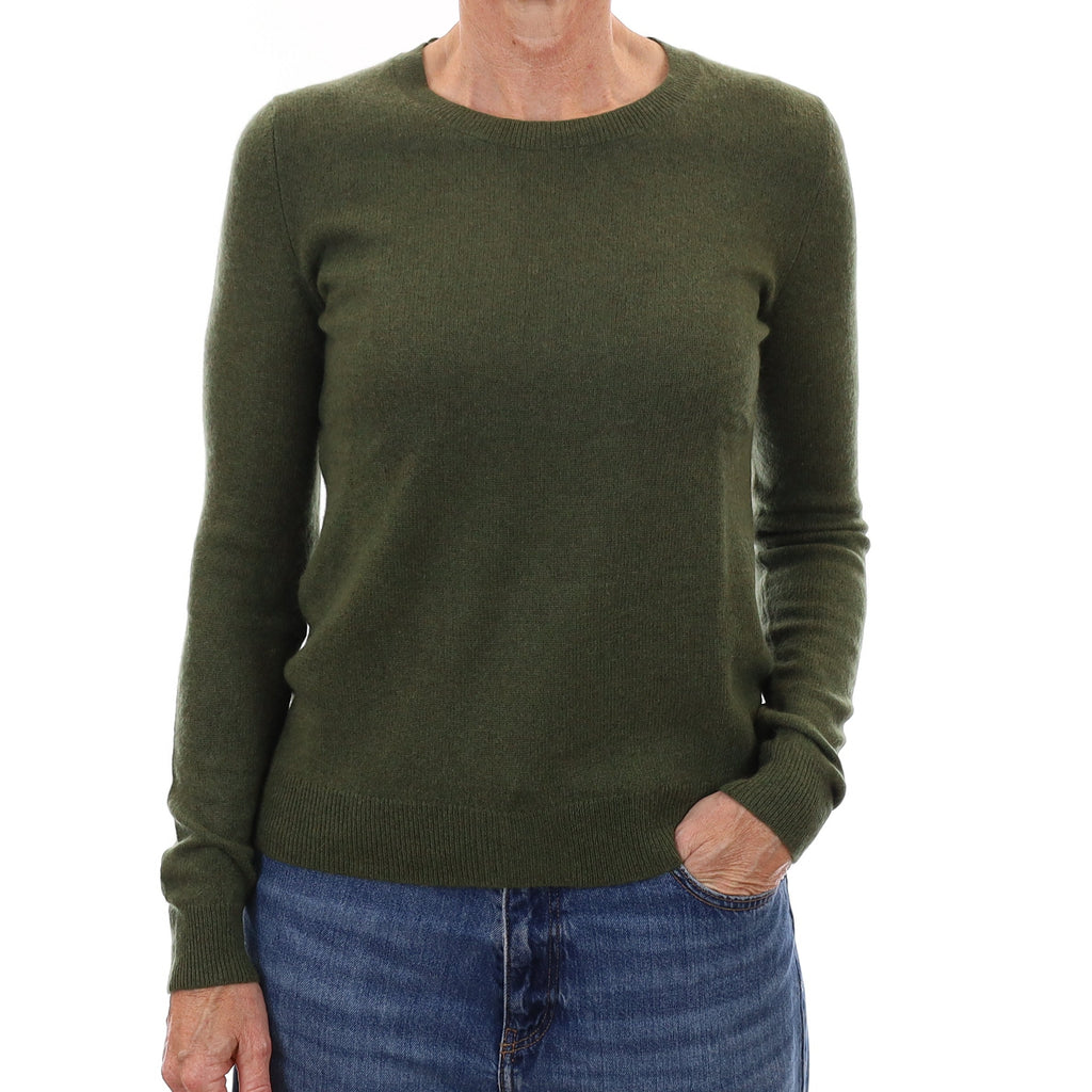 Fern Green Cashmere Crew Neck Jumper Small