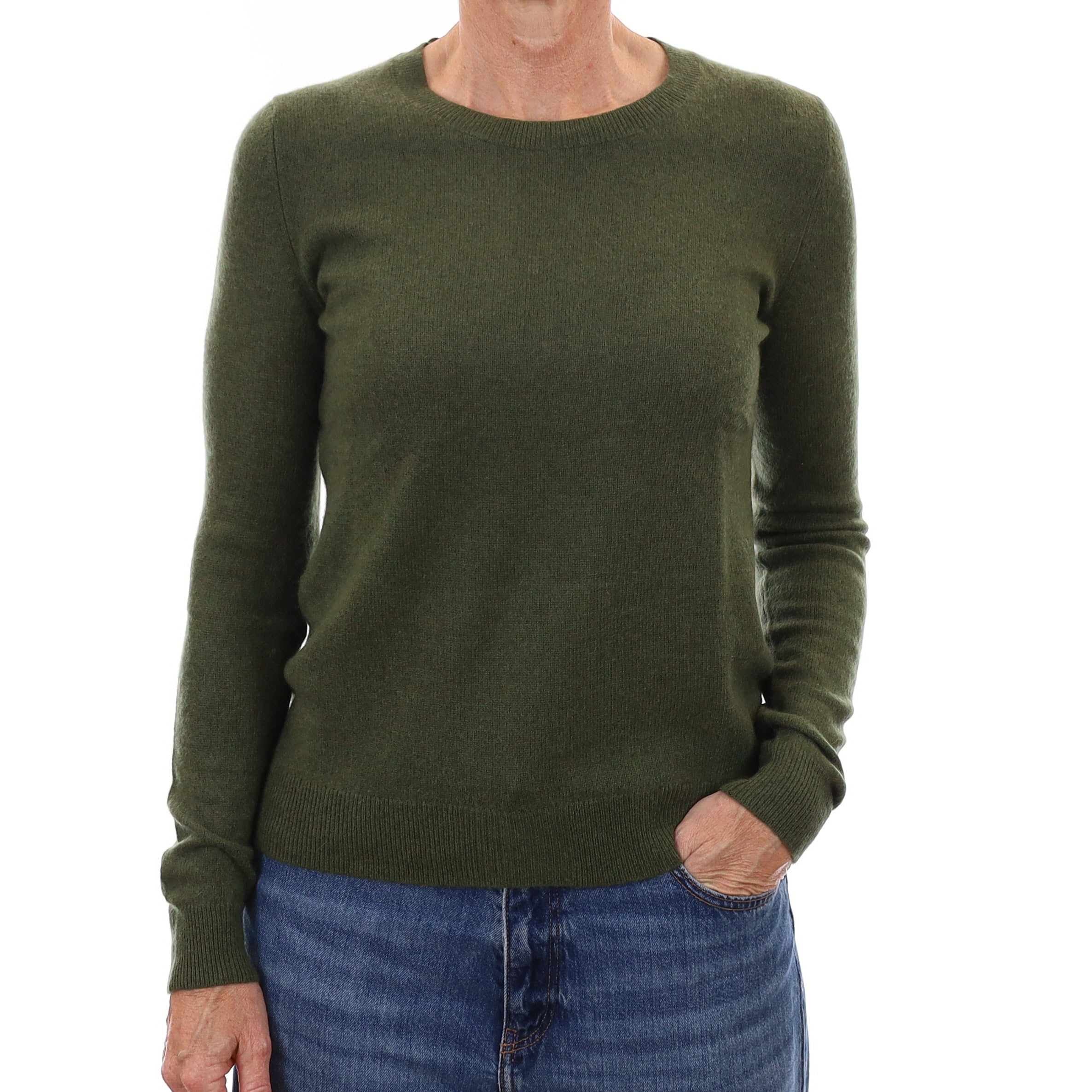 Fern Green Cashmere Crew Neck Jumper Small