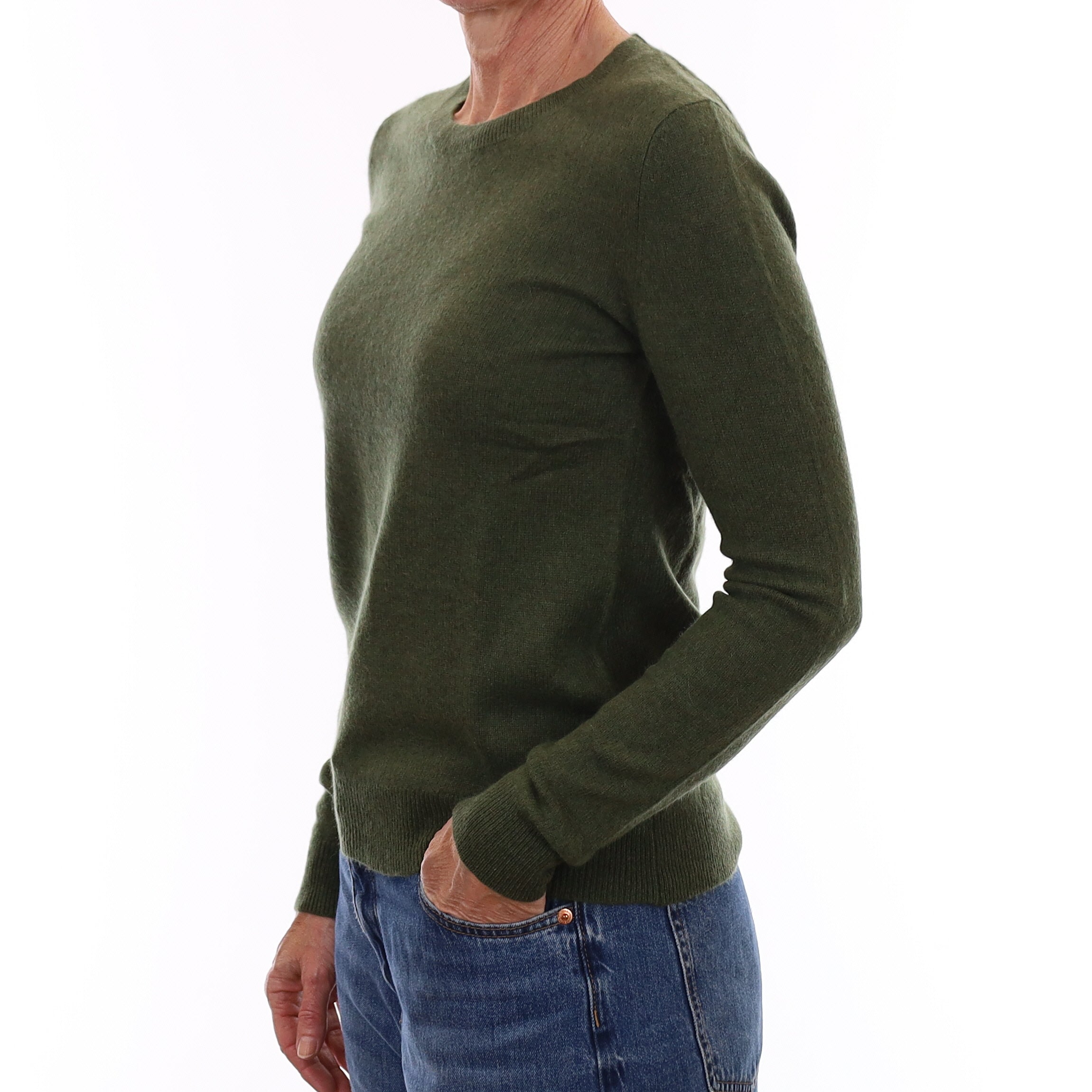 Fern Green Cashmere Crew Neck Jumper Small