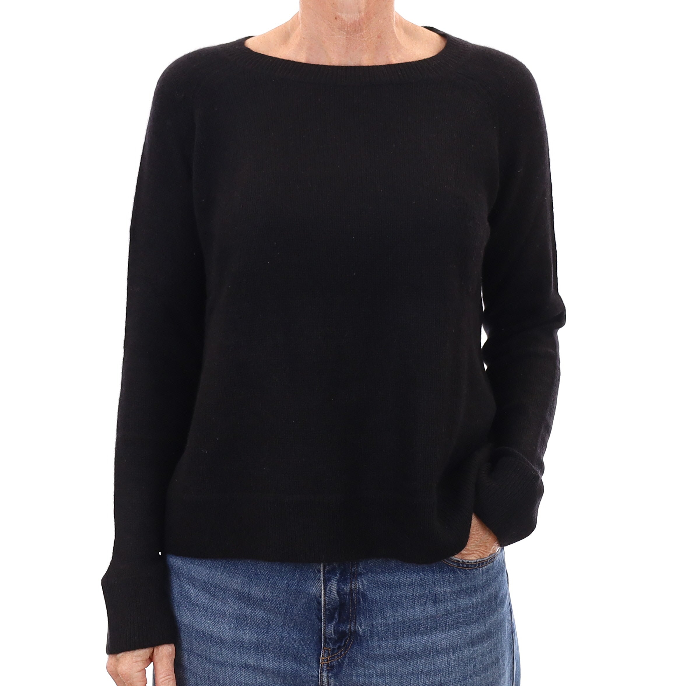 Black Heavy Knit Cashmere Boxy Crew Neck Jumper Small