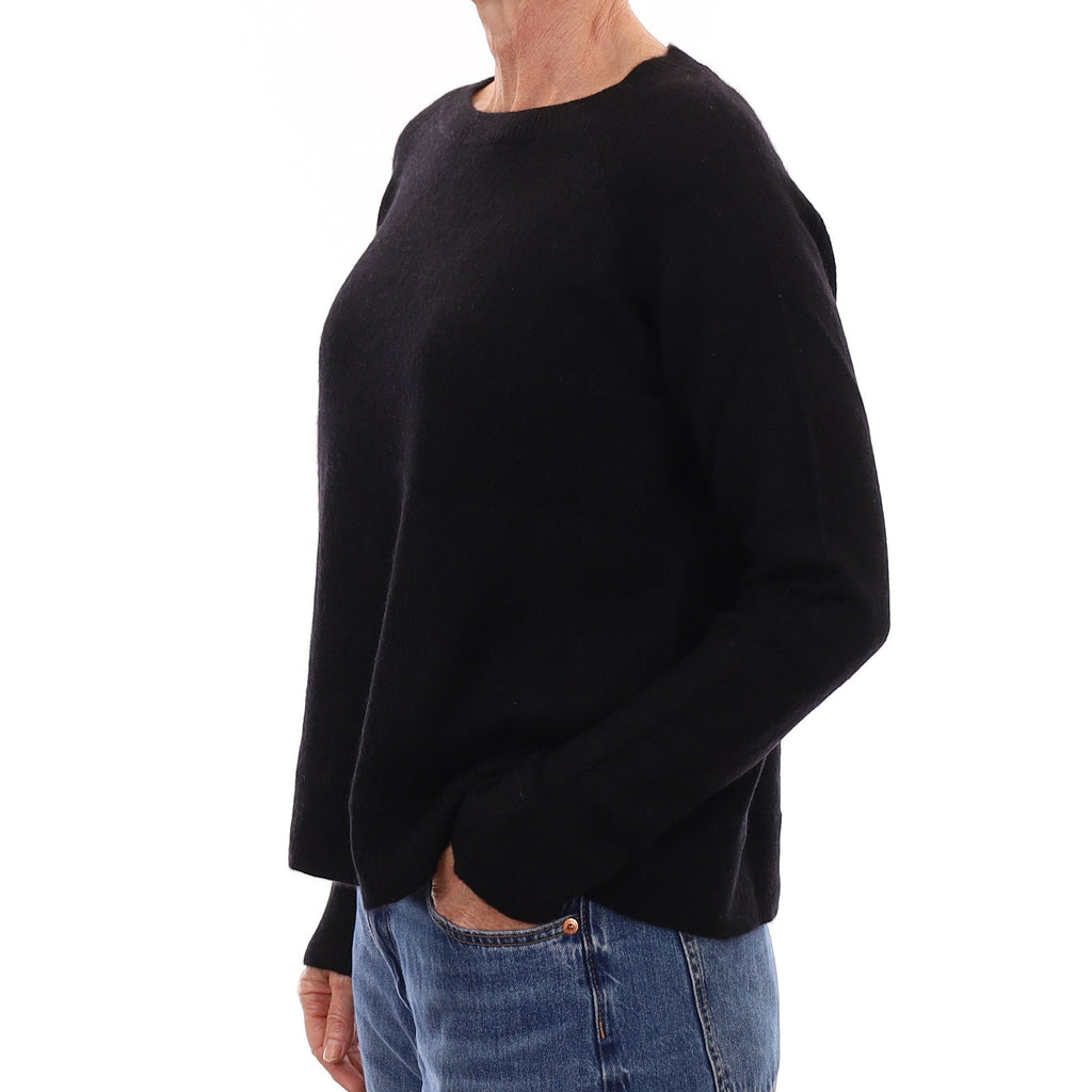 Black Heavy Knit Cashmere Boxy Crew Neck Jumper Small