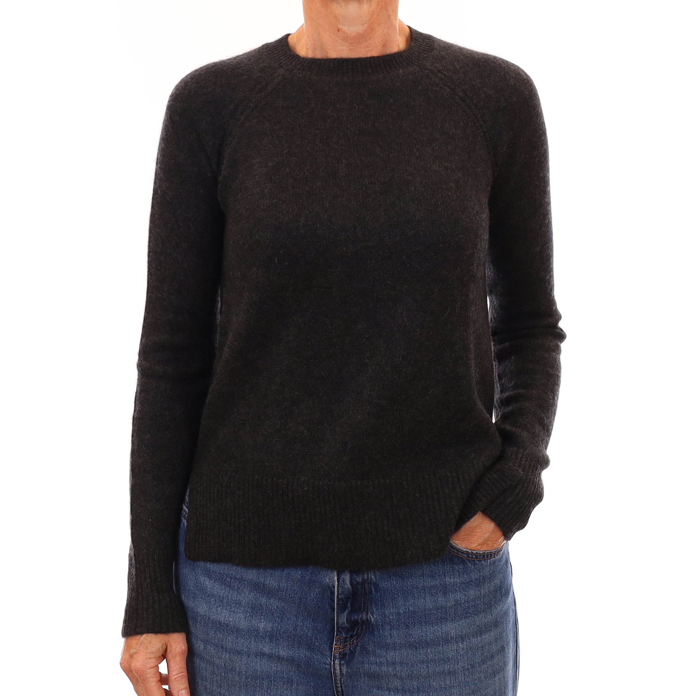 Charcoal Grey Heavy Knit Cashmere Crew Neck Jumper Small