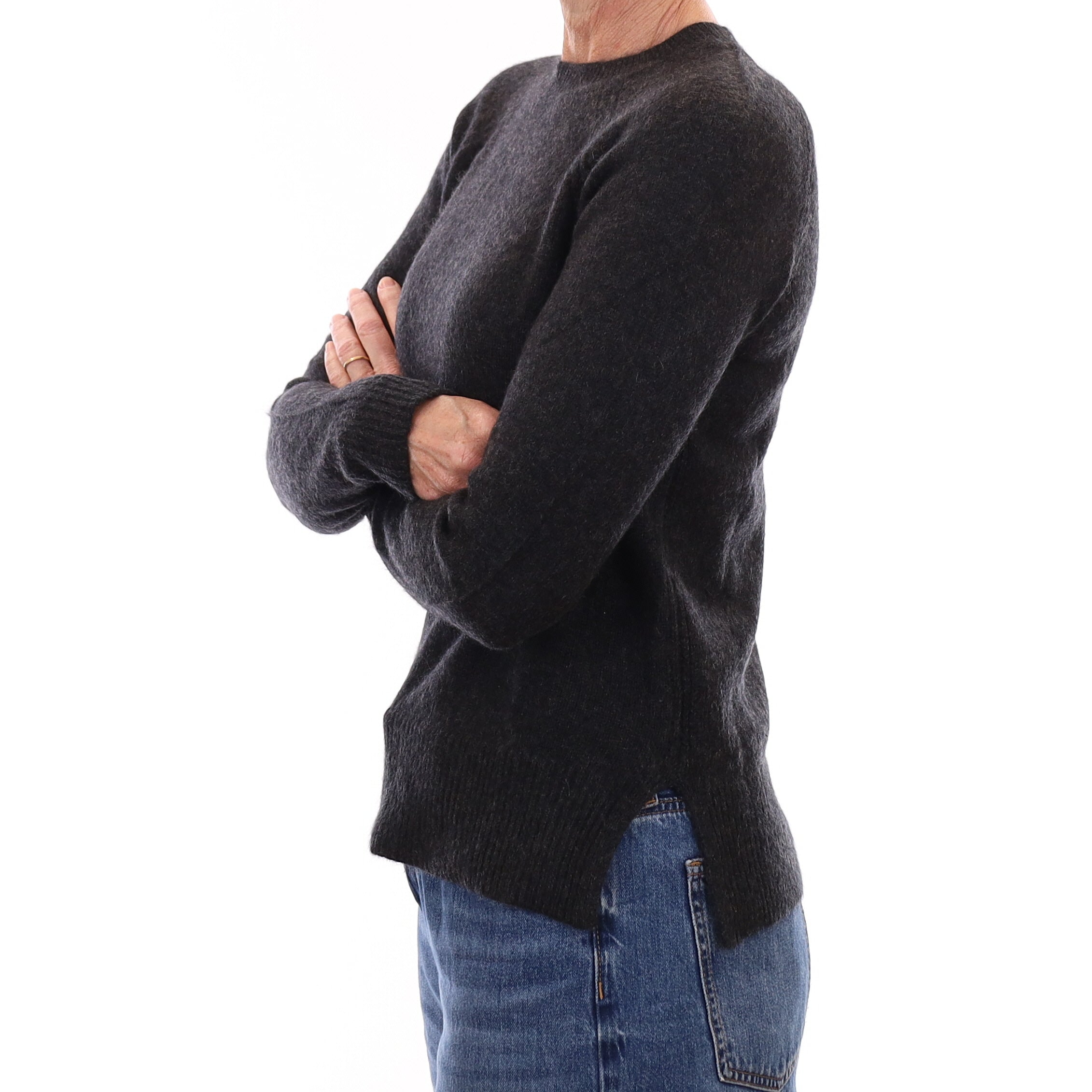 Charcoal Grey Heavy Knit Cashmere Crew Neck Jumper Small