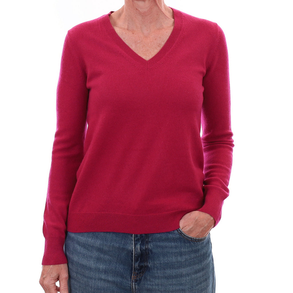Cherry Pink Cashmere V Neck Jumper Small