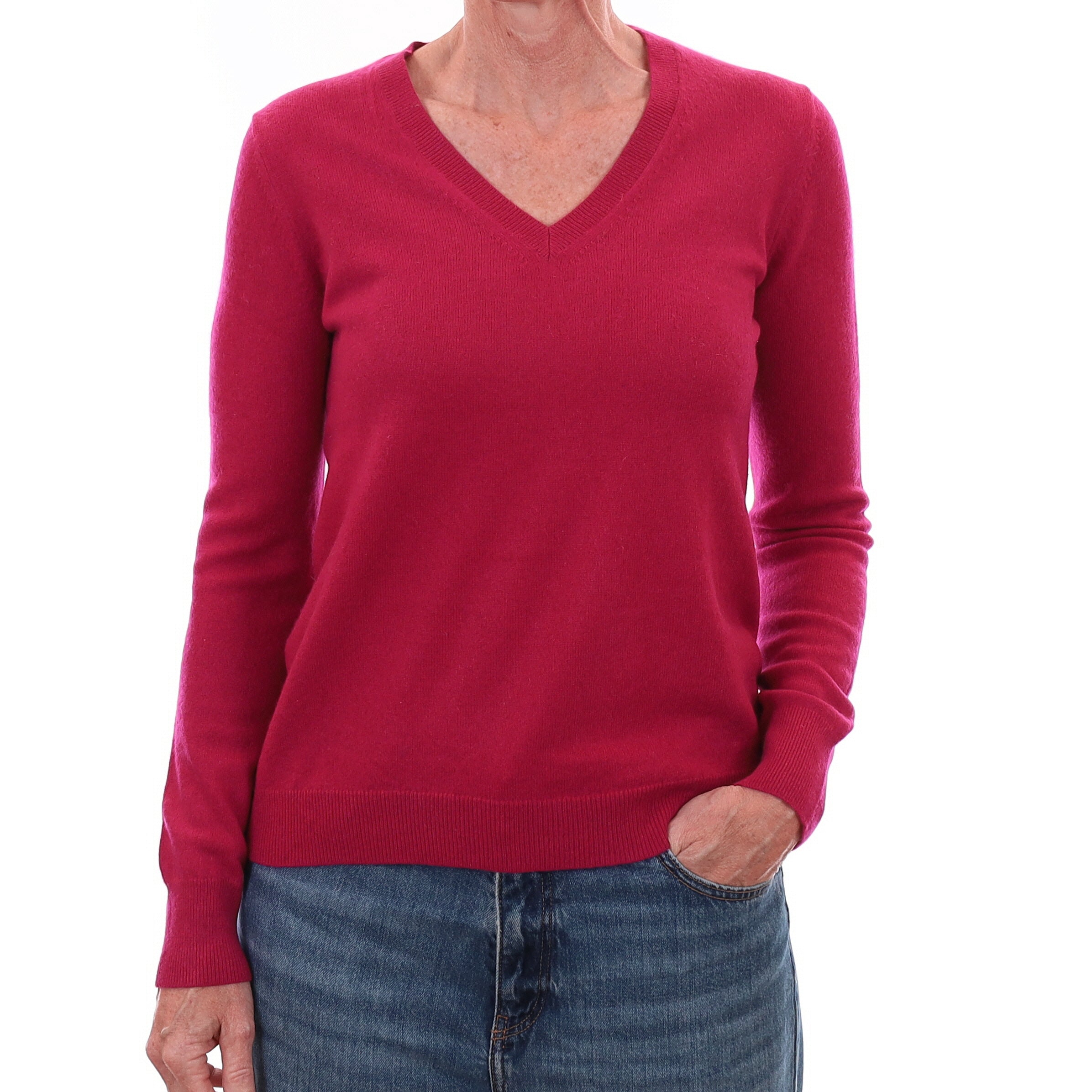 Cherry Pink Cashmere V Neck Jumper Small