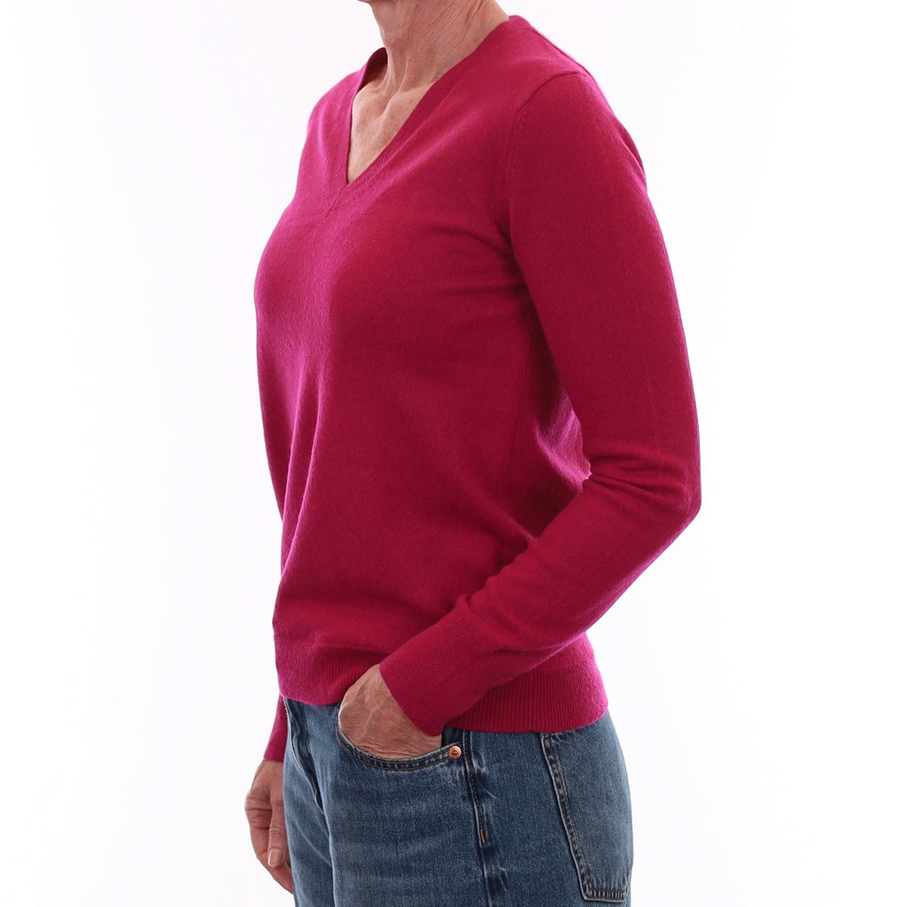 Cherry Pink Cashmere V Neck Jumper Small