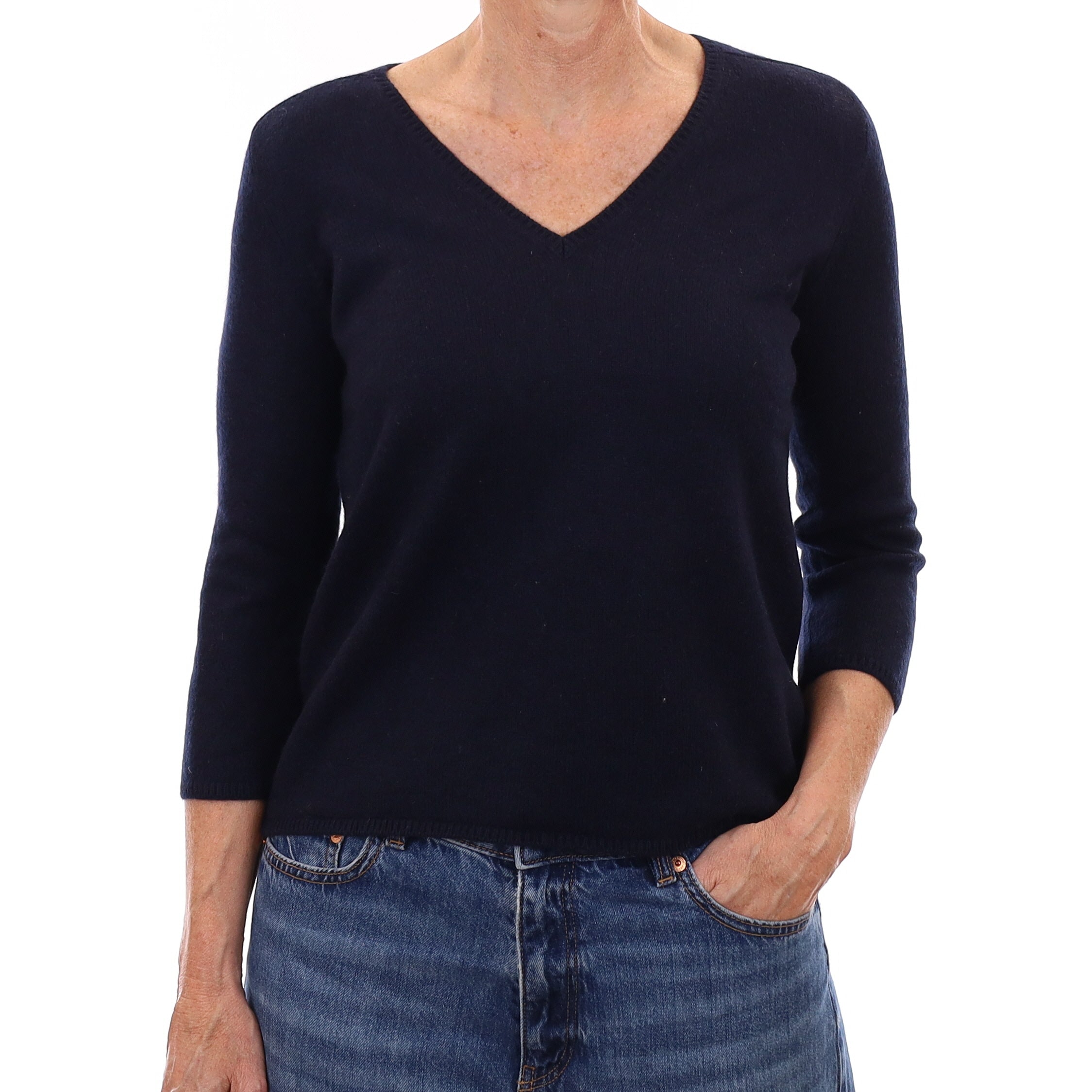 Malo Navy Cashmere V Neck Jumper Small
