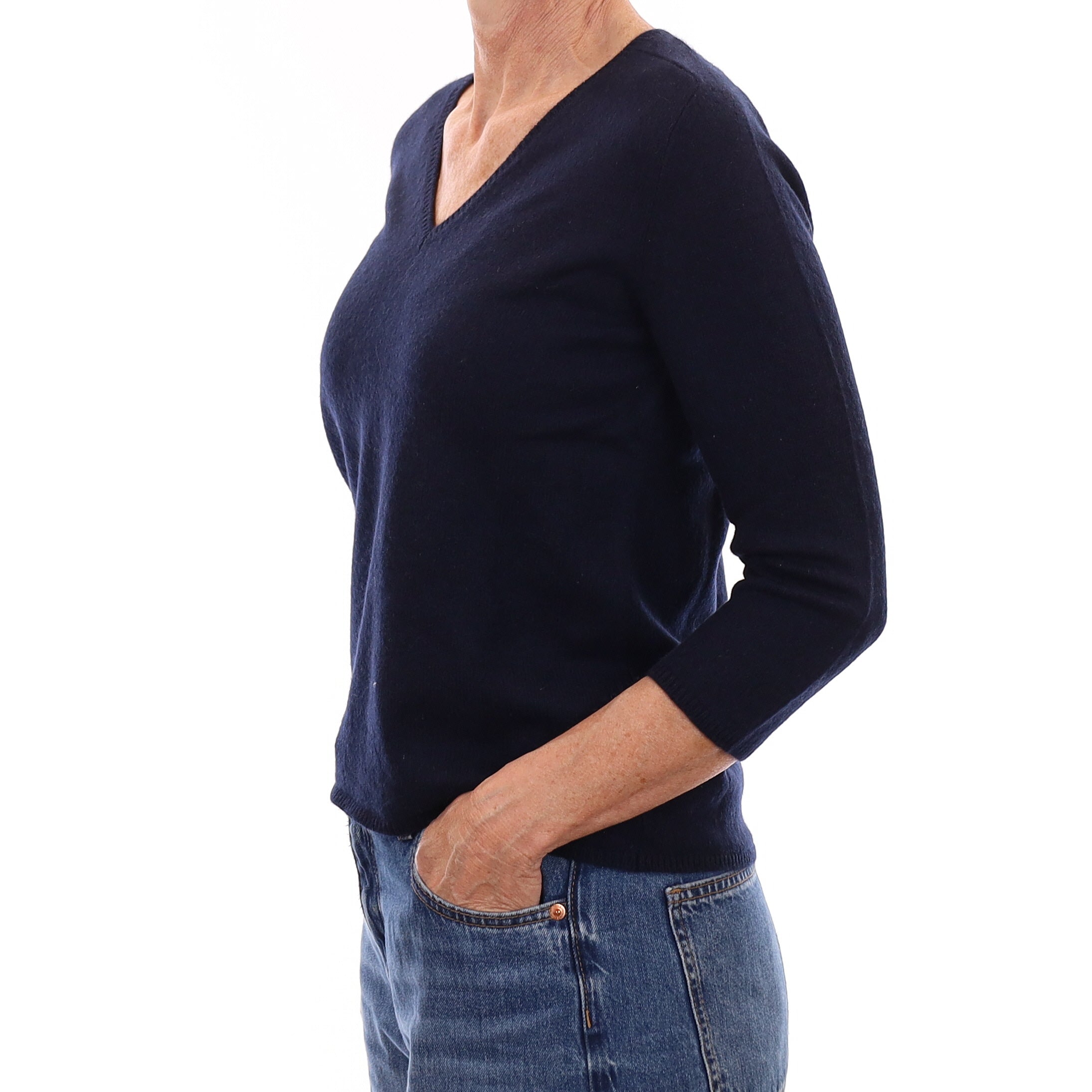 Malo Navy Cashmere V Neck Jumper Small