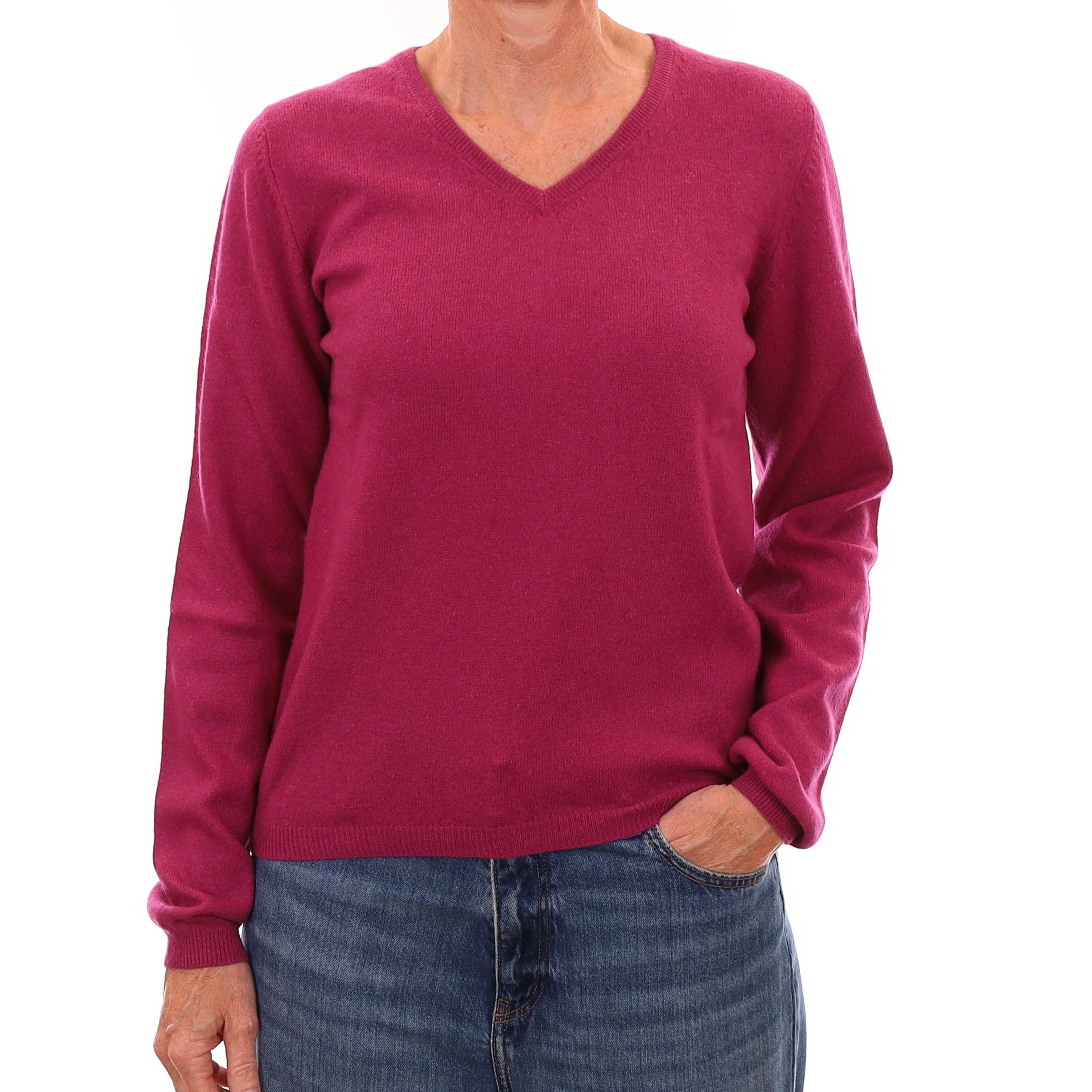 Magenta Pink Cashmere V Neck Jumper Small