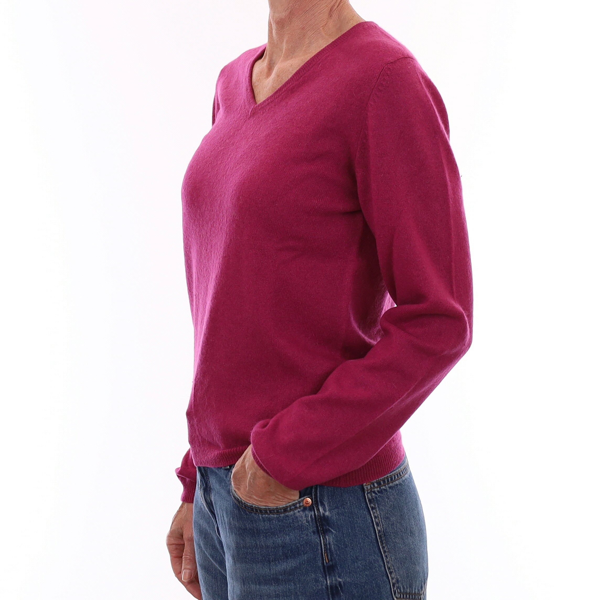 Magenta Pink Cashmere V Neck Jumper Small