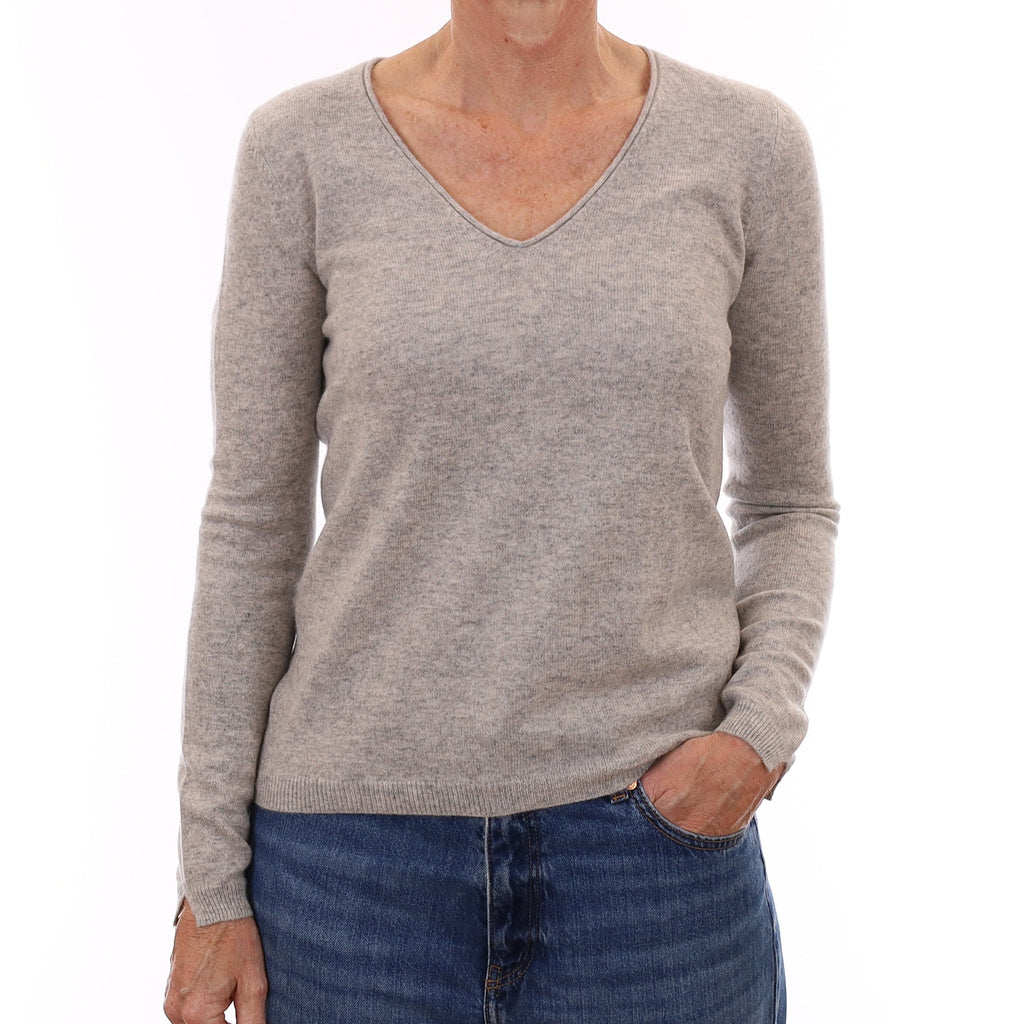 Smoke Grey Cashmere V Neck Jumper Small