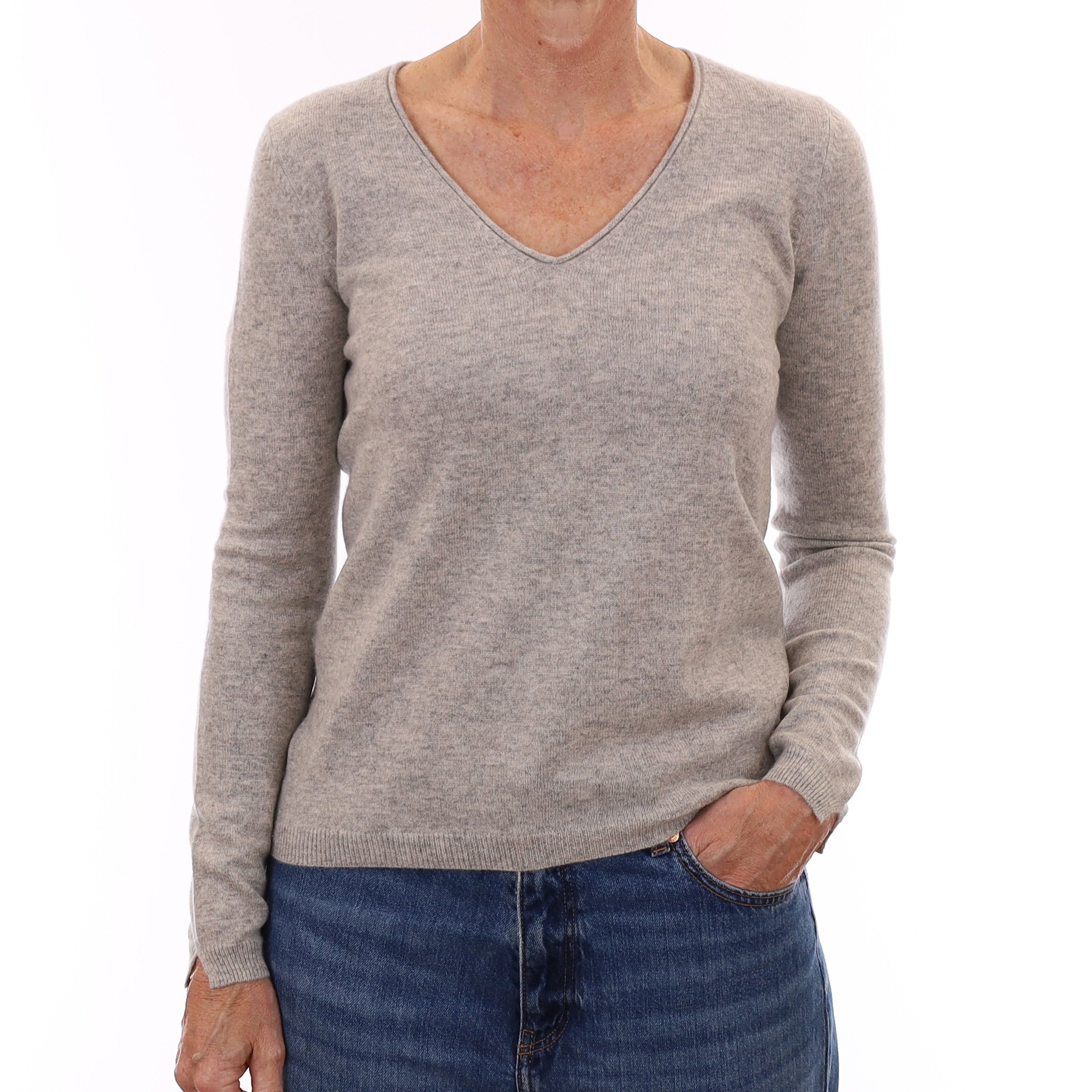 Smoke Grey Cashmere V Neck Jumper Small