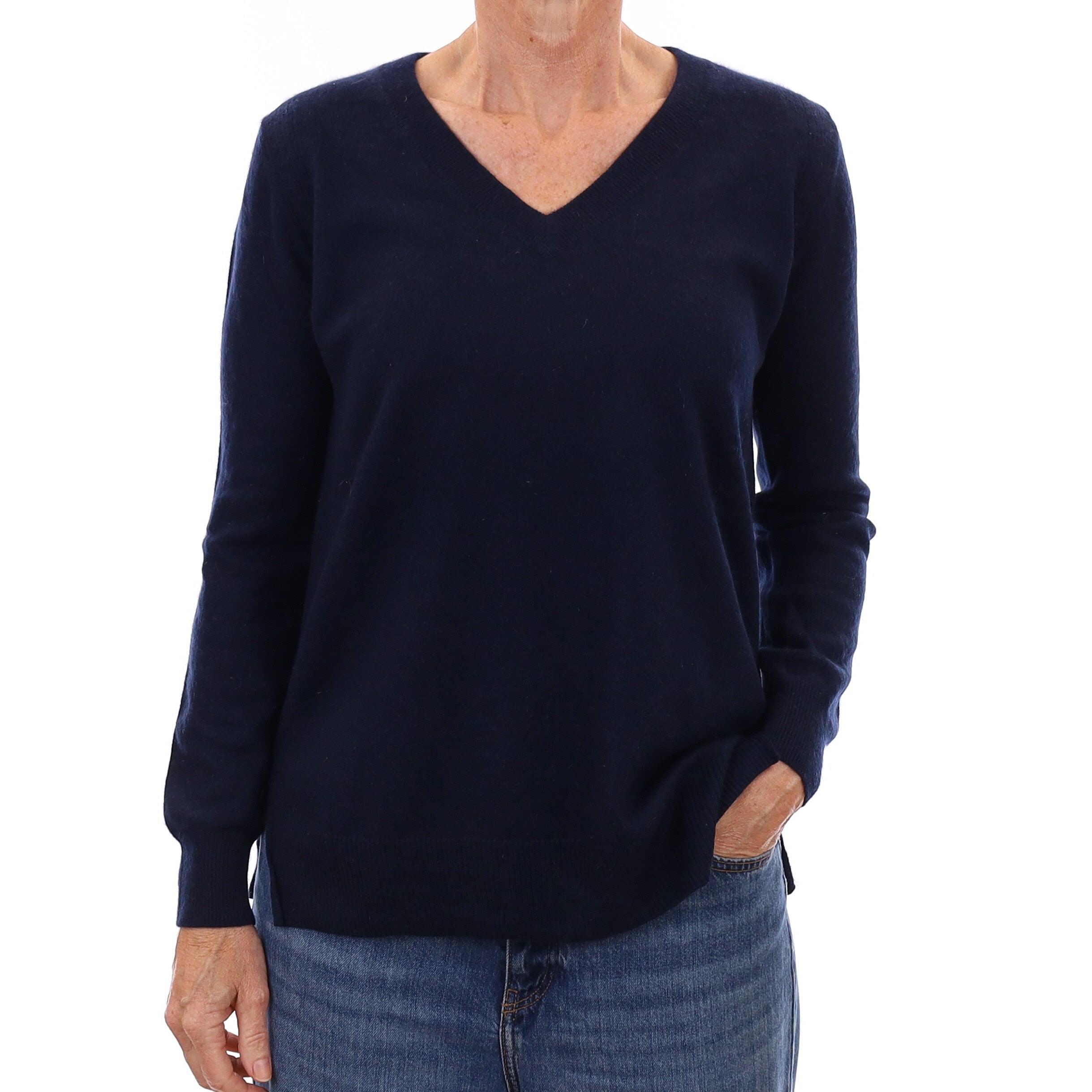 Jigsaw Navy Cashmere V Neck Jumper Small