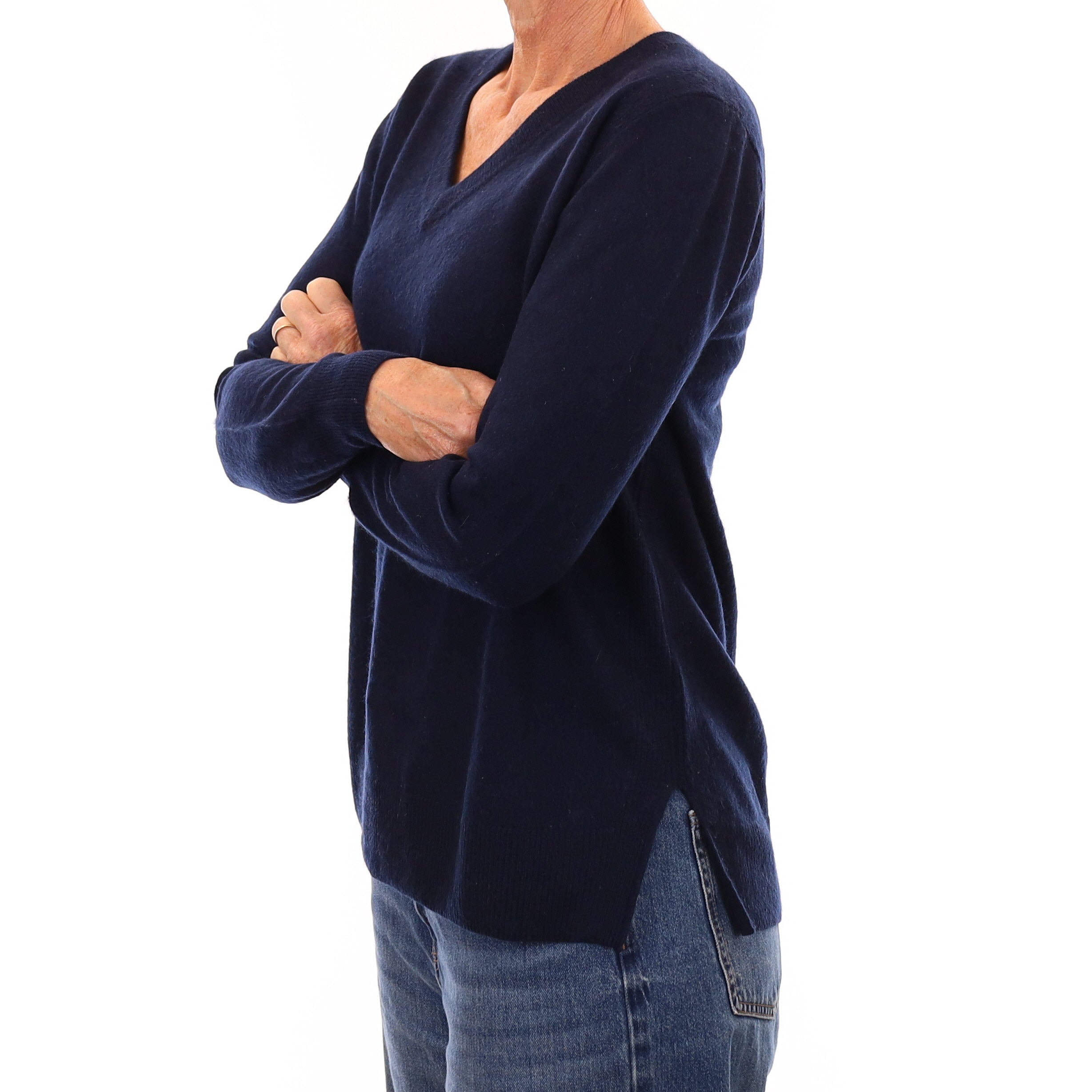 Jigsaw Navy Cashmere V Neck Jumper Small