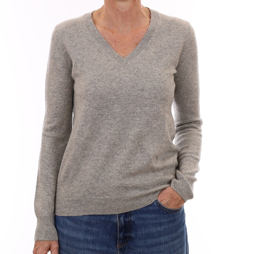 Smoke Grey Cashmere V Neck Jumper Small