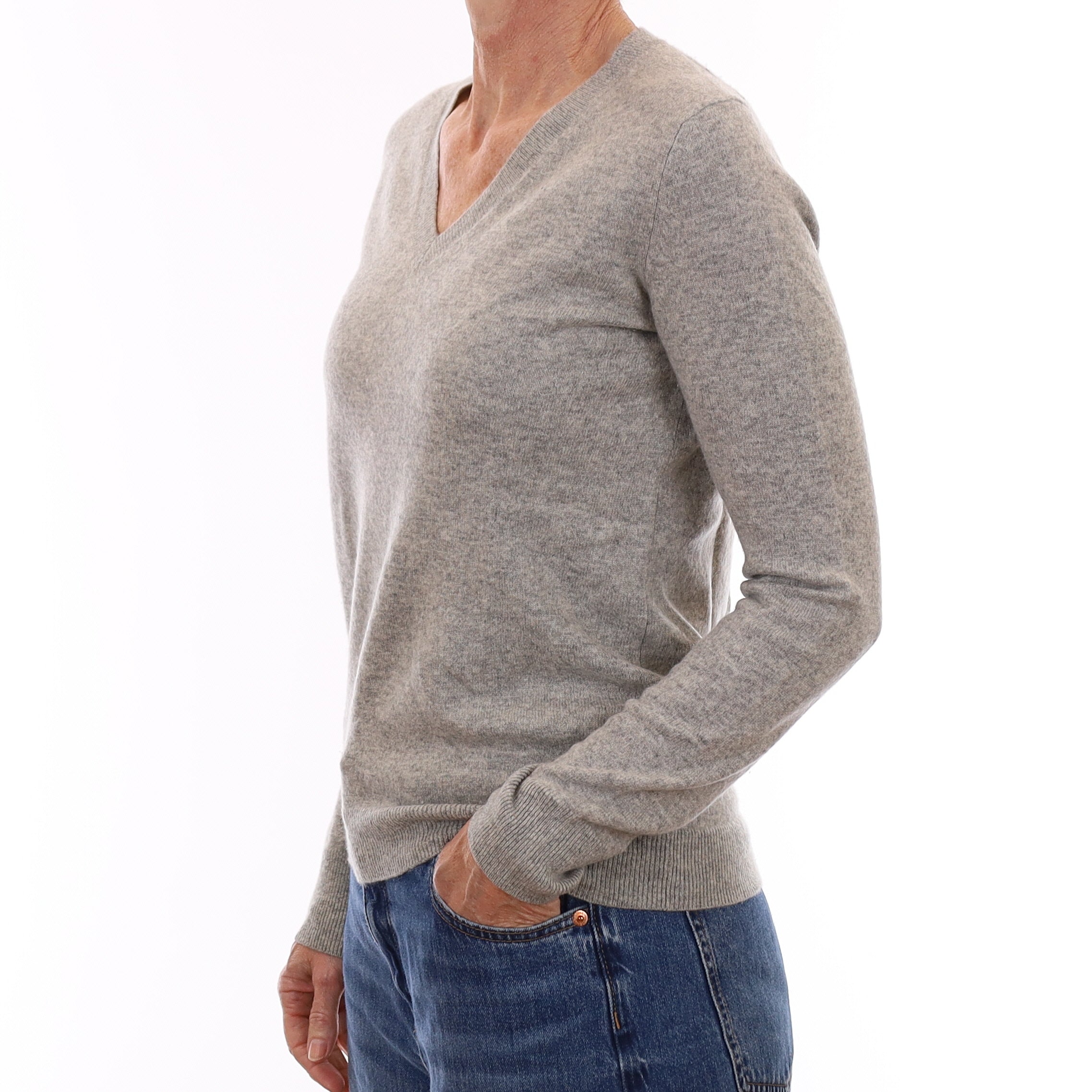 Smoke Grey Cashmere V Neck Jumper Small