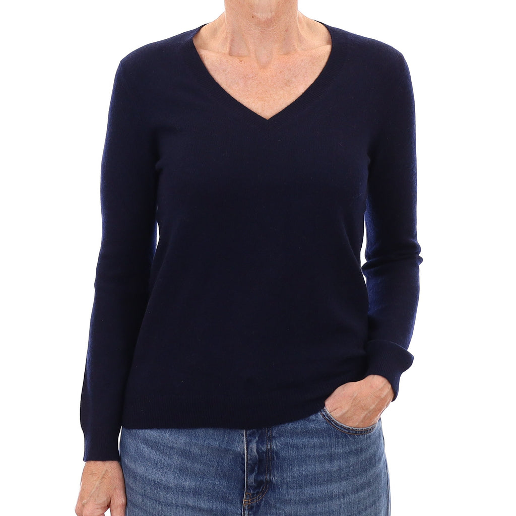 Navy Blue Cashmere V Neck Jumper Small