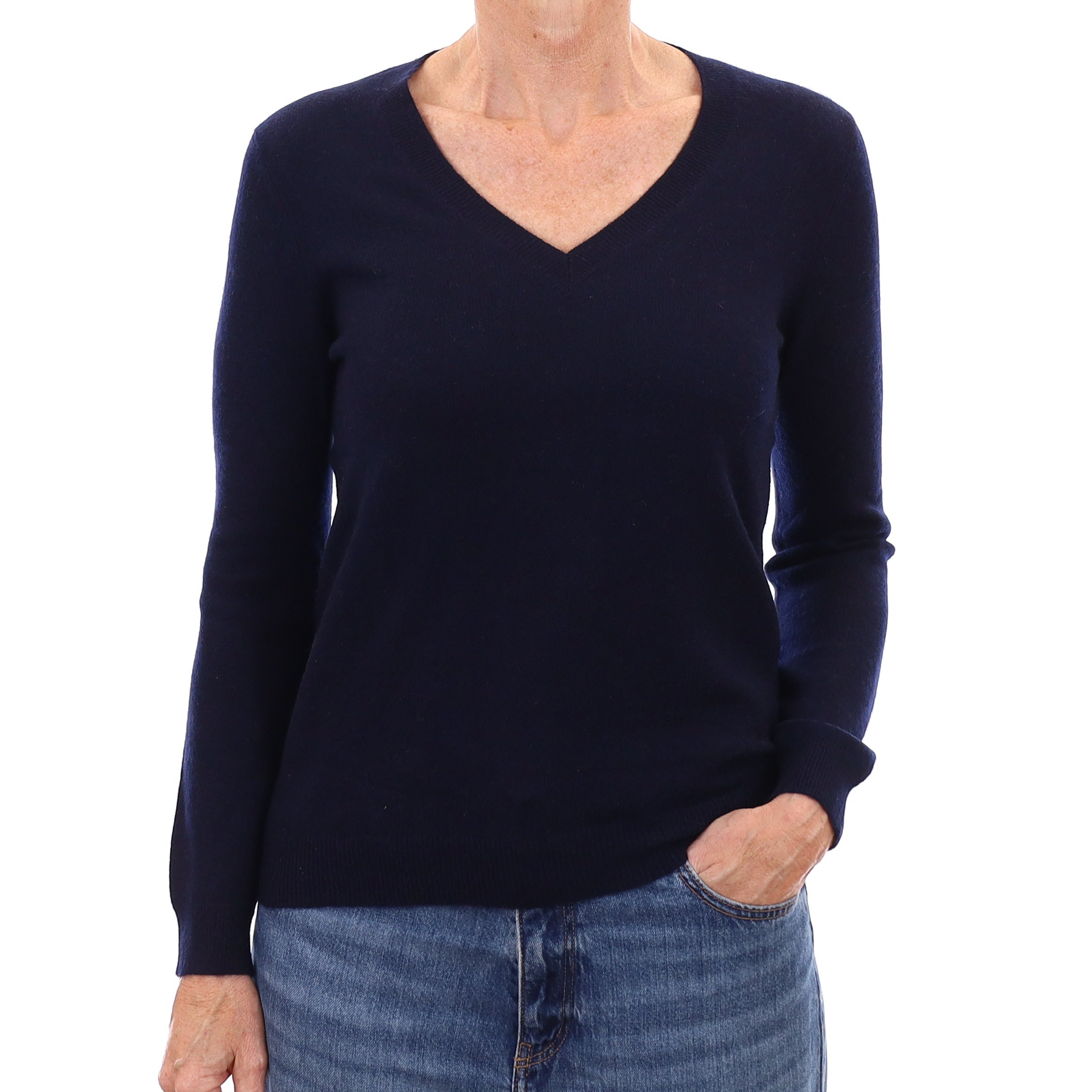 Navy Blue Cashmere V Neck Jumper Small