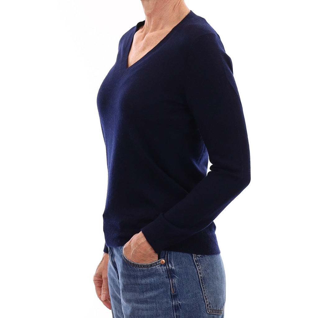 Navy Blue Cashmere V Neck Jumper Small