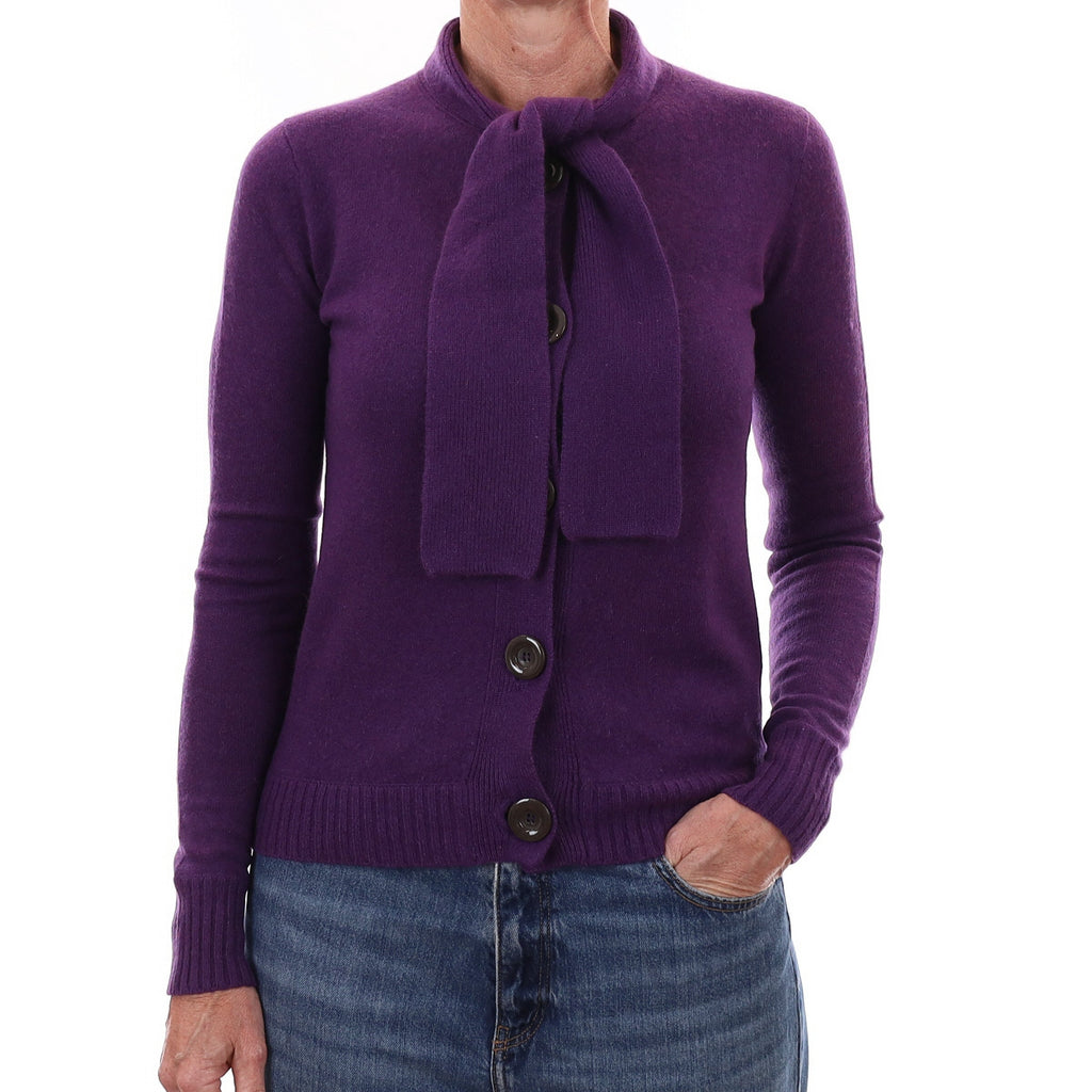 Pansy Purple Cashmere Neck Tie Cardigan Small