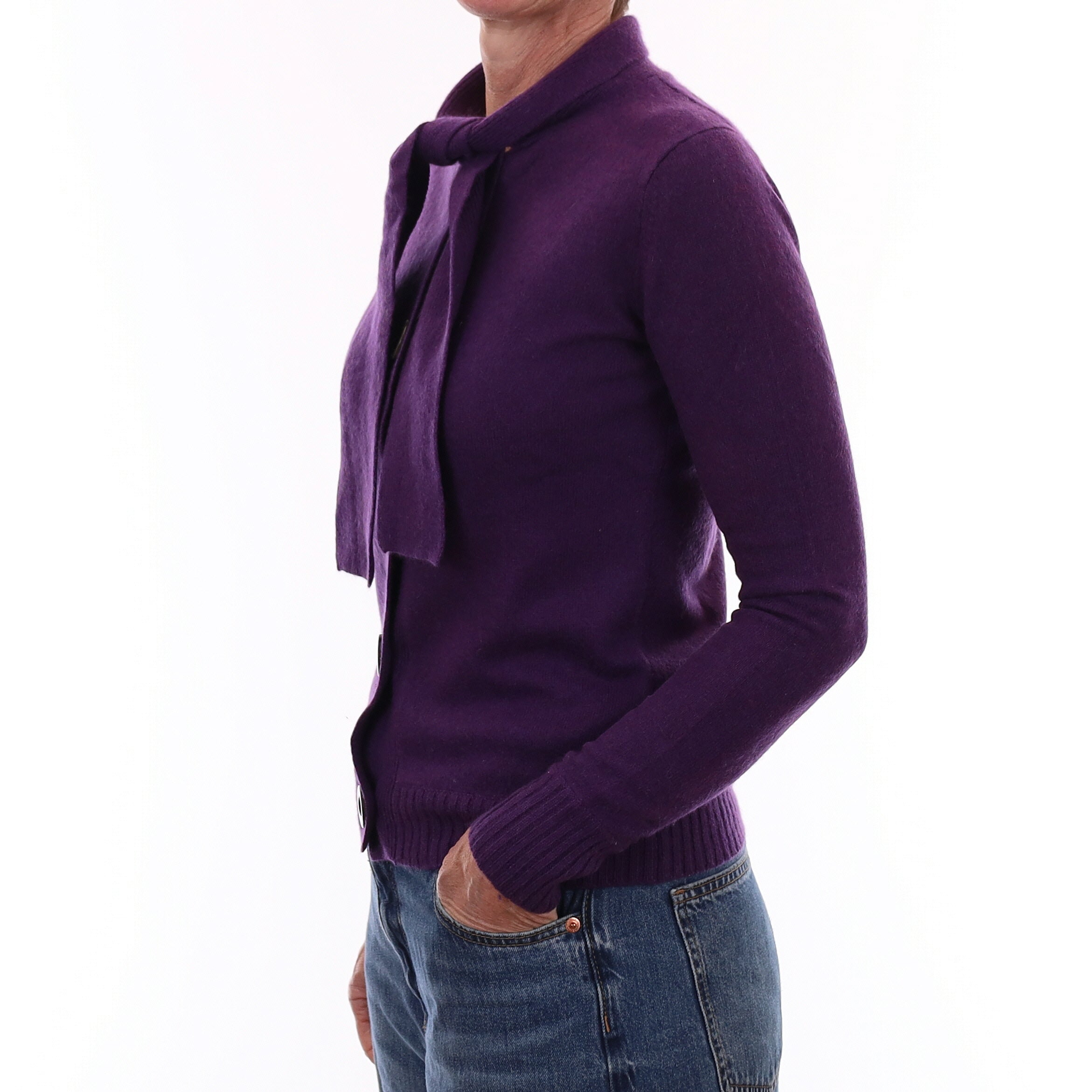 Pansy Purple Cashmere Neck Tie Cardigan Small