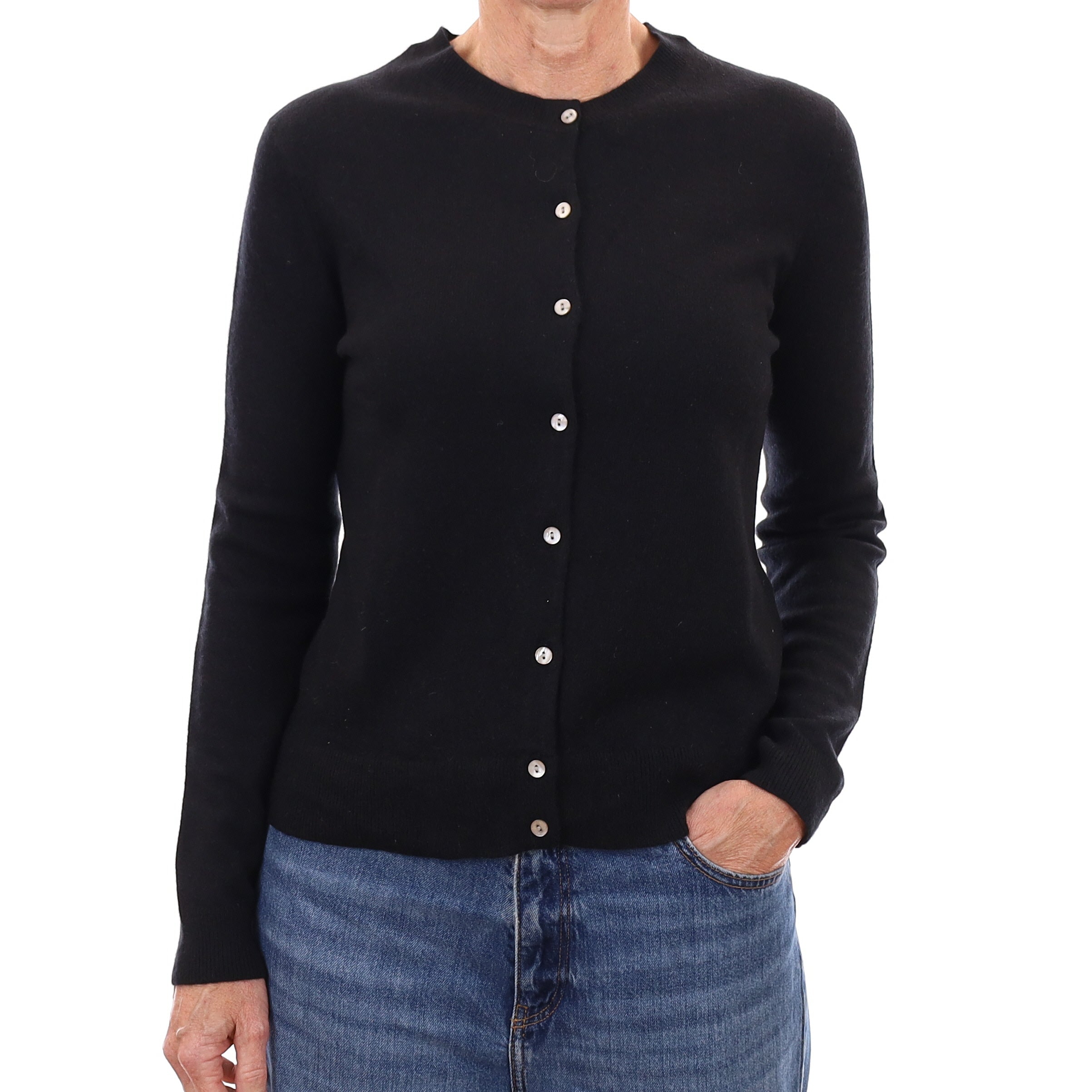 Black Cashmere Crew Neck Cardigan Small