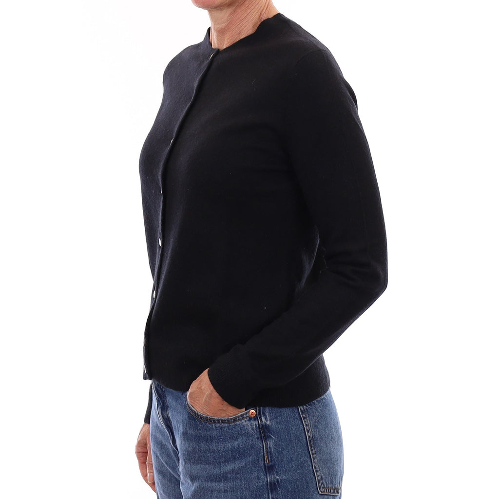 Black Cashmere Crew Neck Cardigan Small