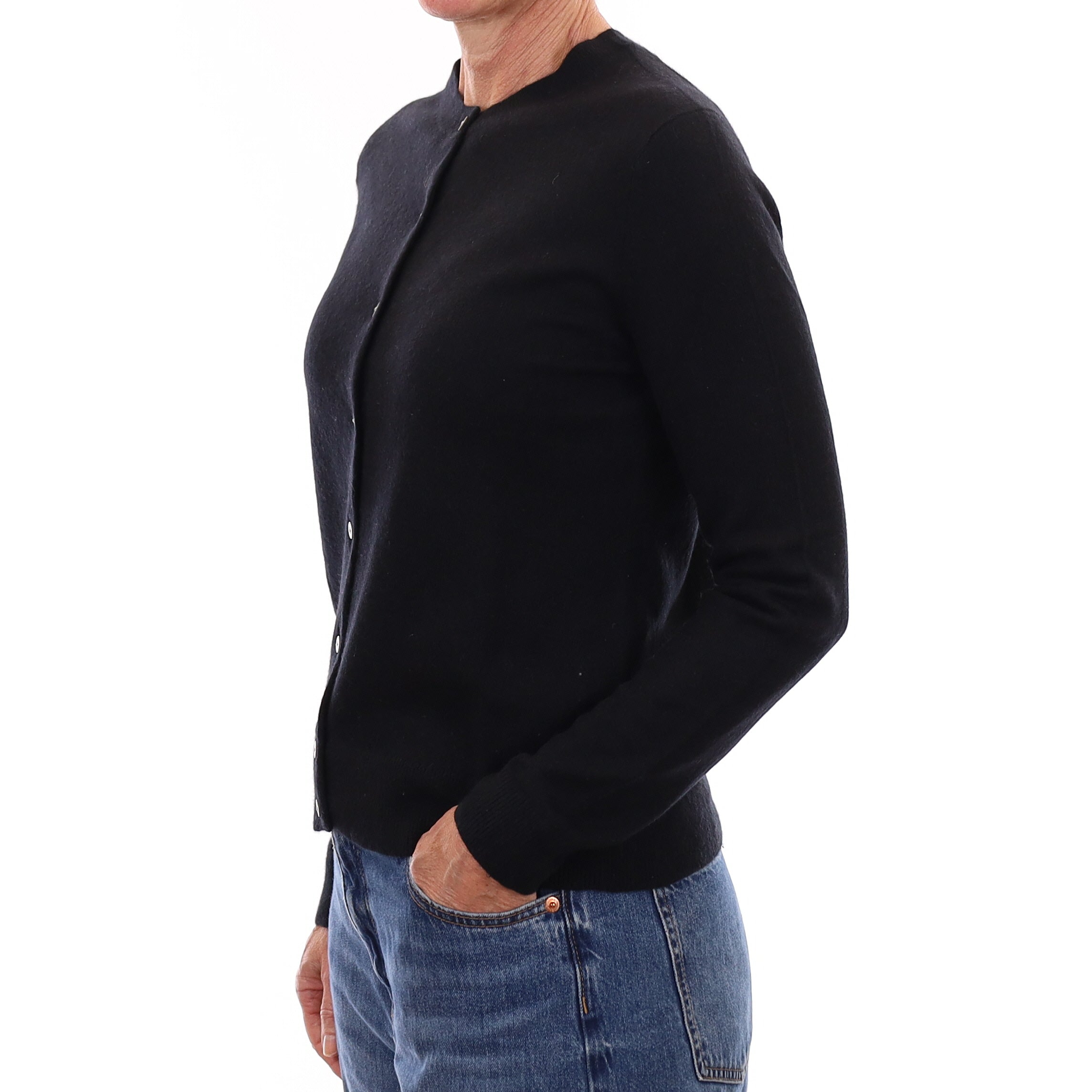 Black Cashmere Crew Neck Cardigan Small