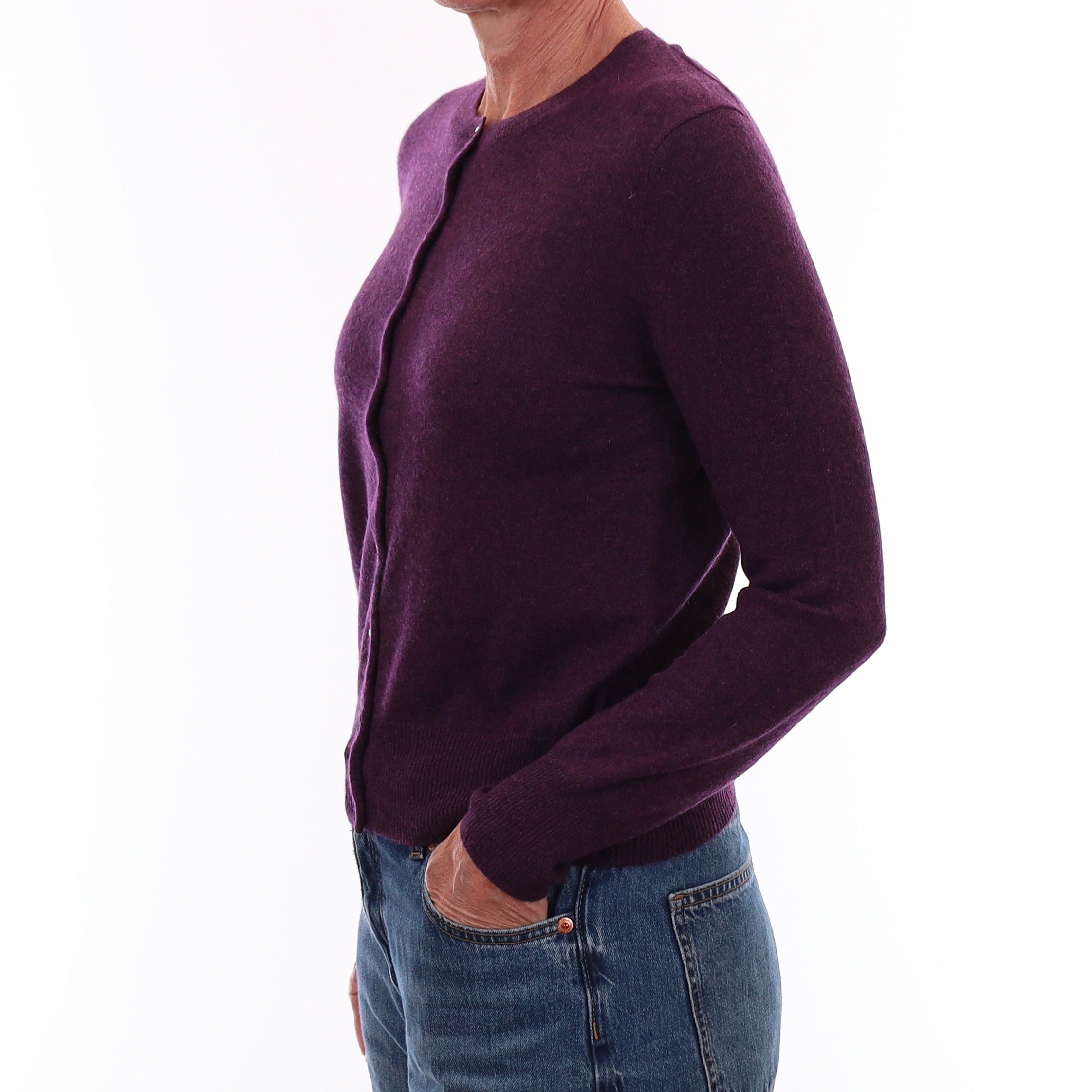 Bramble Purple Cashmere Crew Neck Cardigan Small