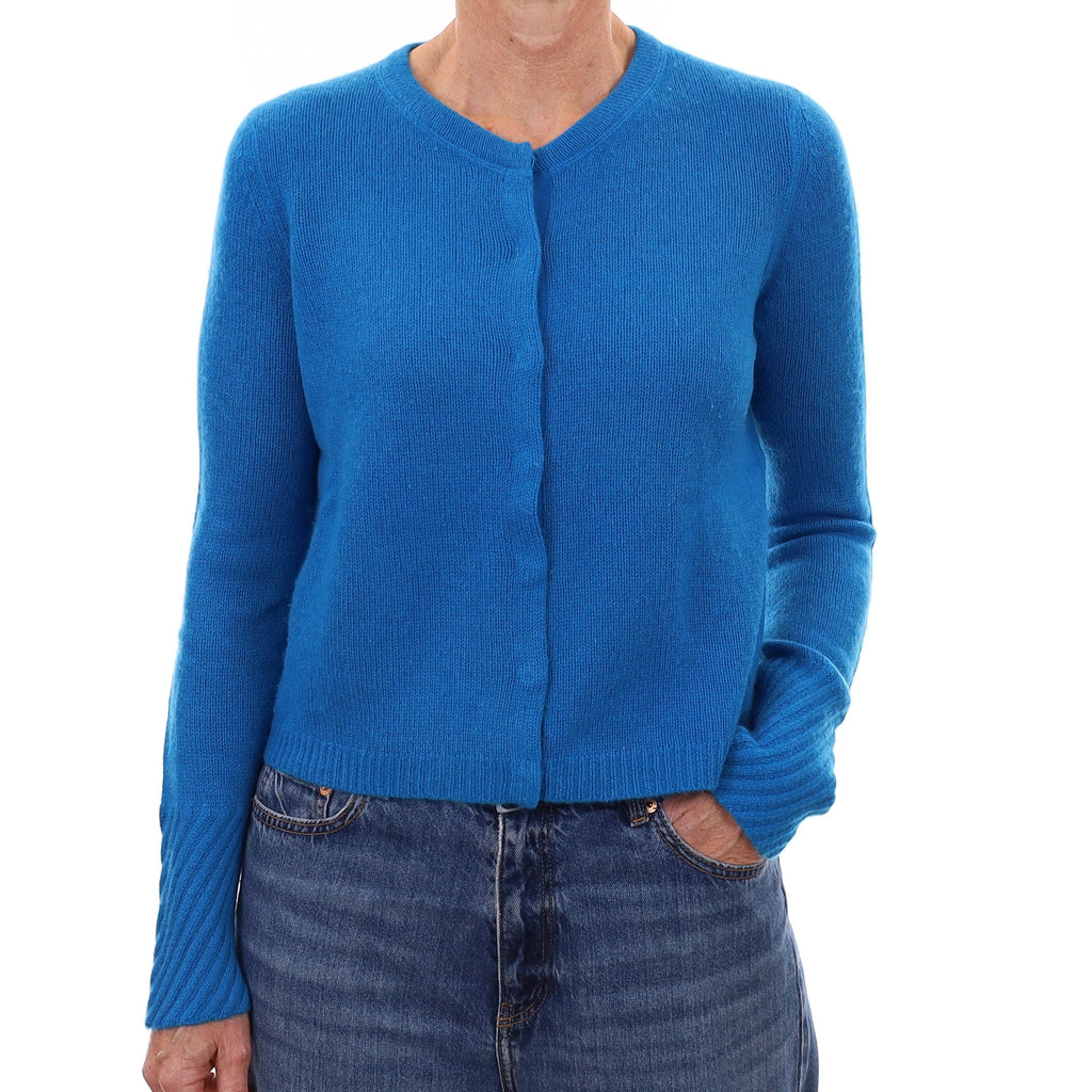 Jigsaw Peacock Blue Cashmere Crew Neck Cardigan Small