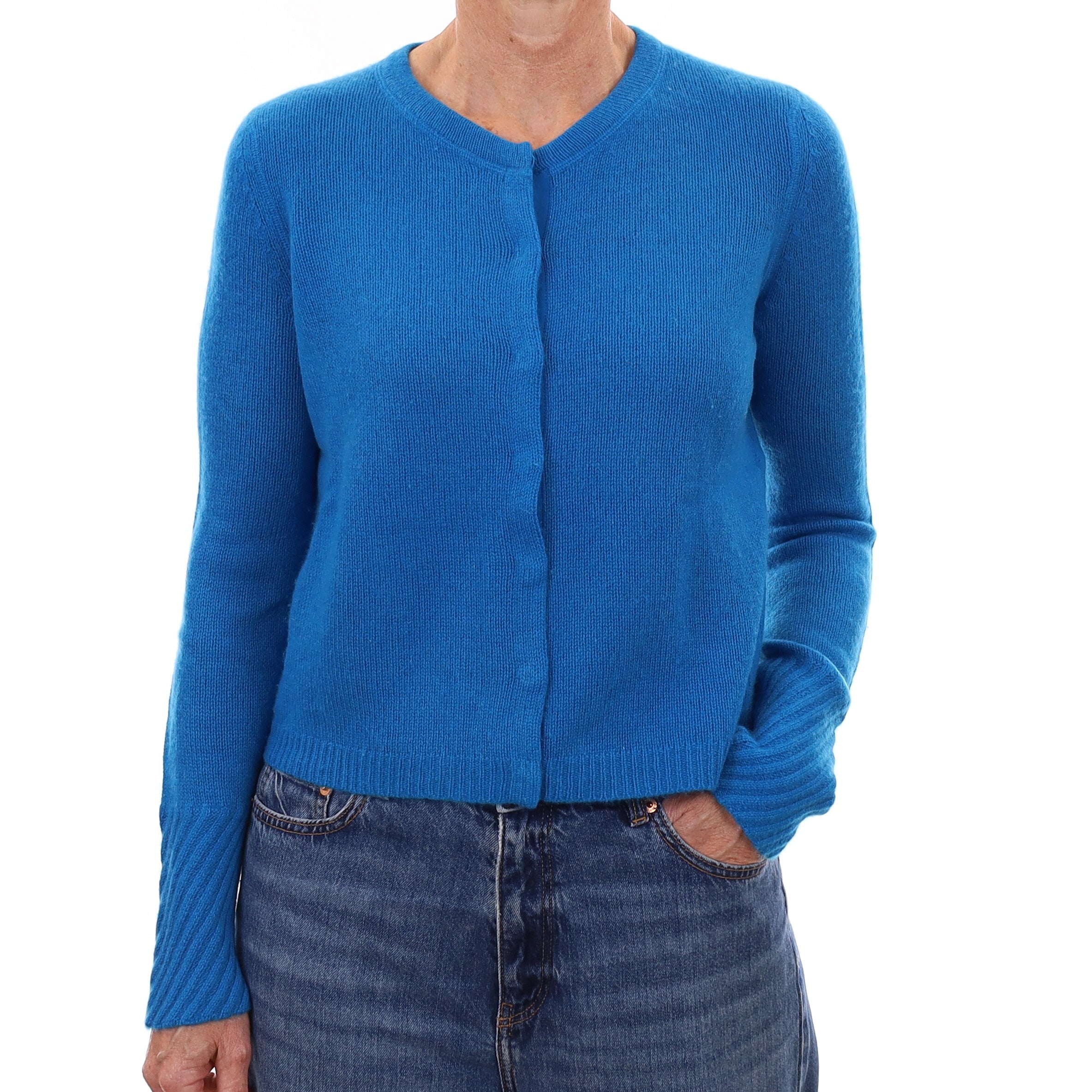 Jigsaw Peacock Blue Cashmere Crew Neck Cardigan Small